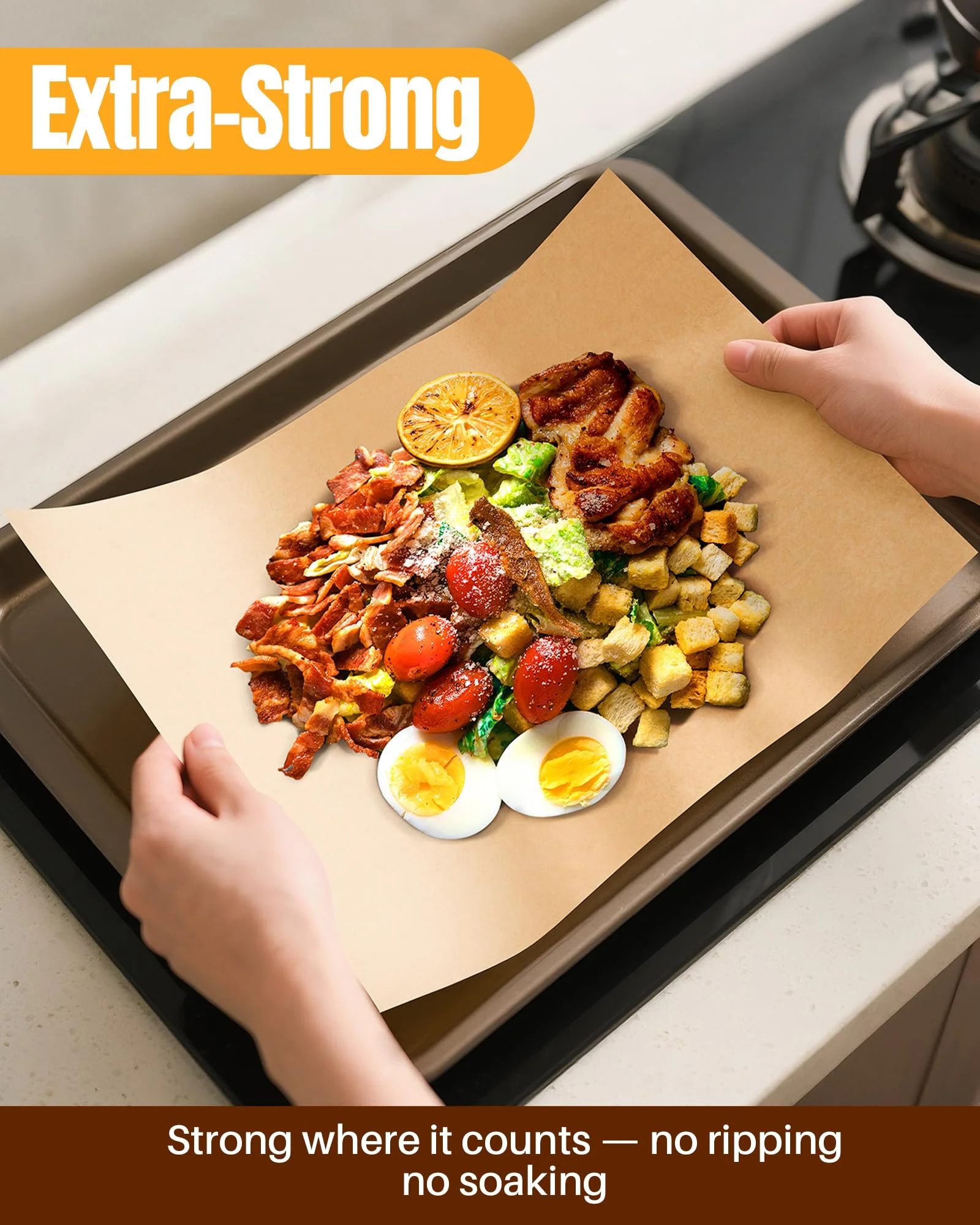 200-Pack Parchment Paper Sheets 12x16 Inch | Unbleached Natural Brown Baking Paper for Oven, Air Fryer & Grilling | Precut, Non-Stick, Greaseproof Half Sheet Pan Liners - Image 3
