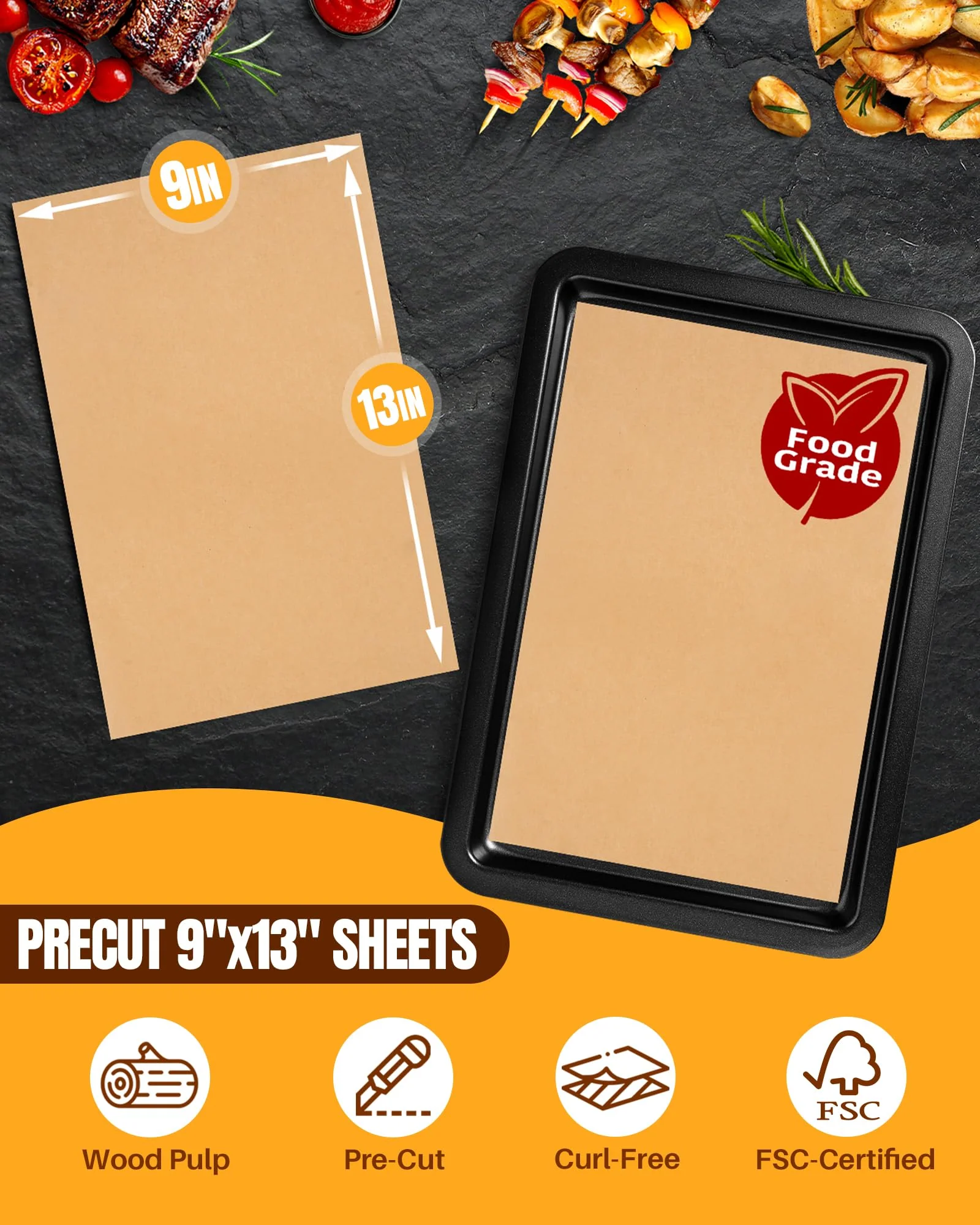 200-Pack Parchment Paper Sheets 12x16 Inch | Unbleached Natural Brown Baking Paper for Oven, Air Fryer & Grilling | Precut, Non-Stick, Greaseproof Half Sheet Pan Liners - Image 8