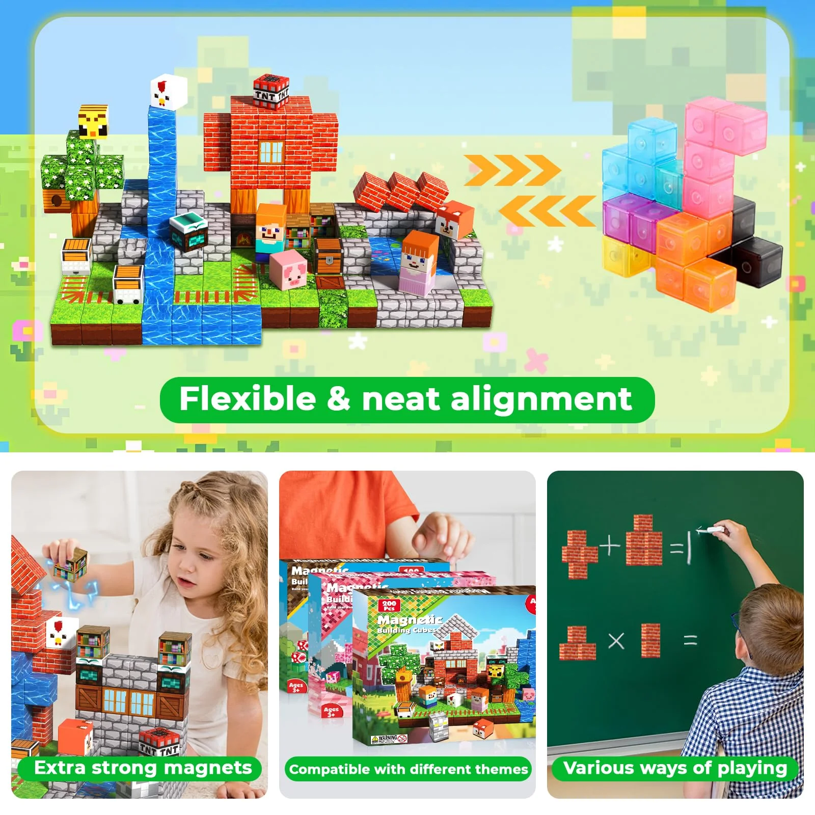 200 PCS Magnetic Blocks - Magnetic Building Blocks, Stacking Magnets for Kids, Sensory Toy for STEM Montessori Sensory Toys for Kids 3+ Boys and Girls Christmas Birthday Gifts - Image 3
