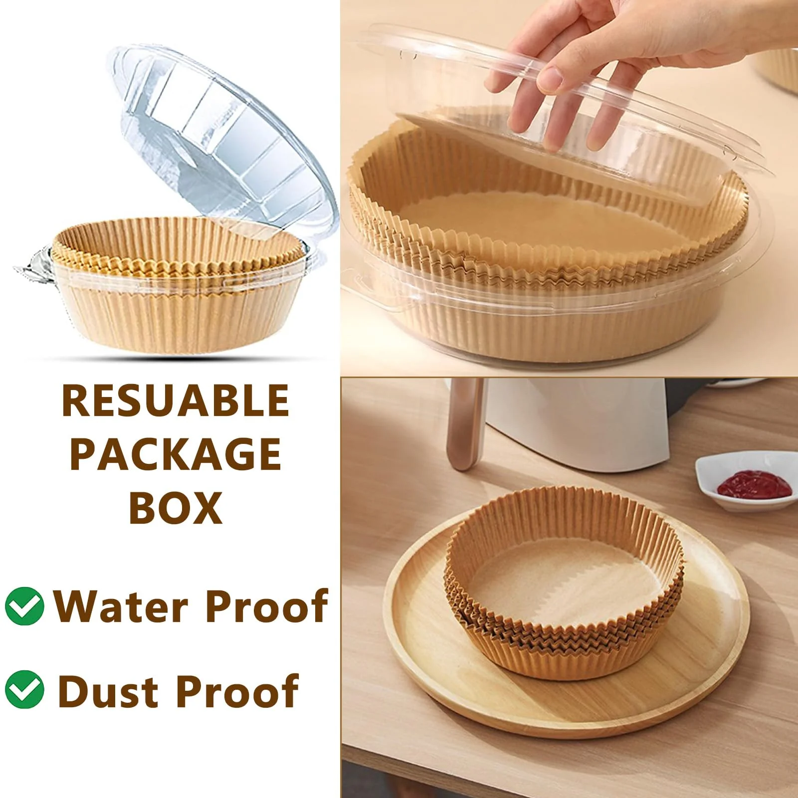 200pcs Air Fryer Disposable Liner, Non-Stick Parchment Paper for Baking, Oil-Proof, Water-Proof, Food Grade (6.3" Bottom, 7.9" Top) - Image 2