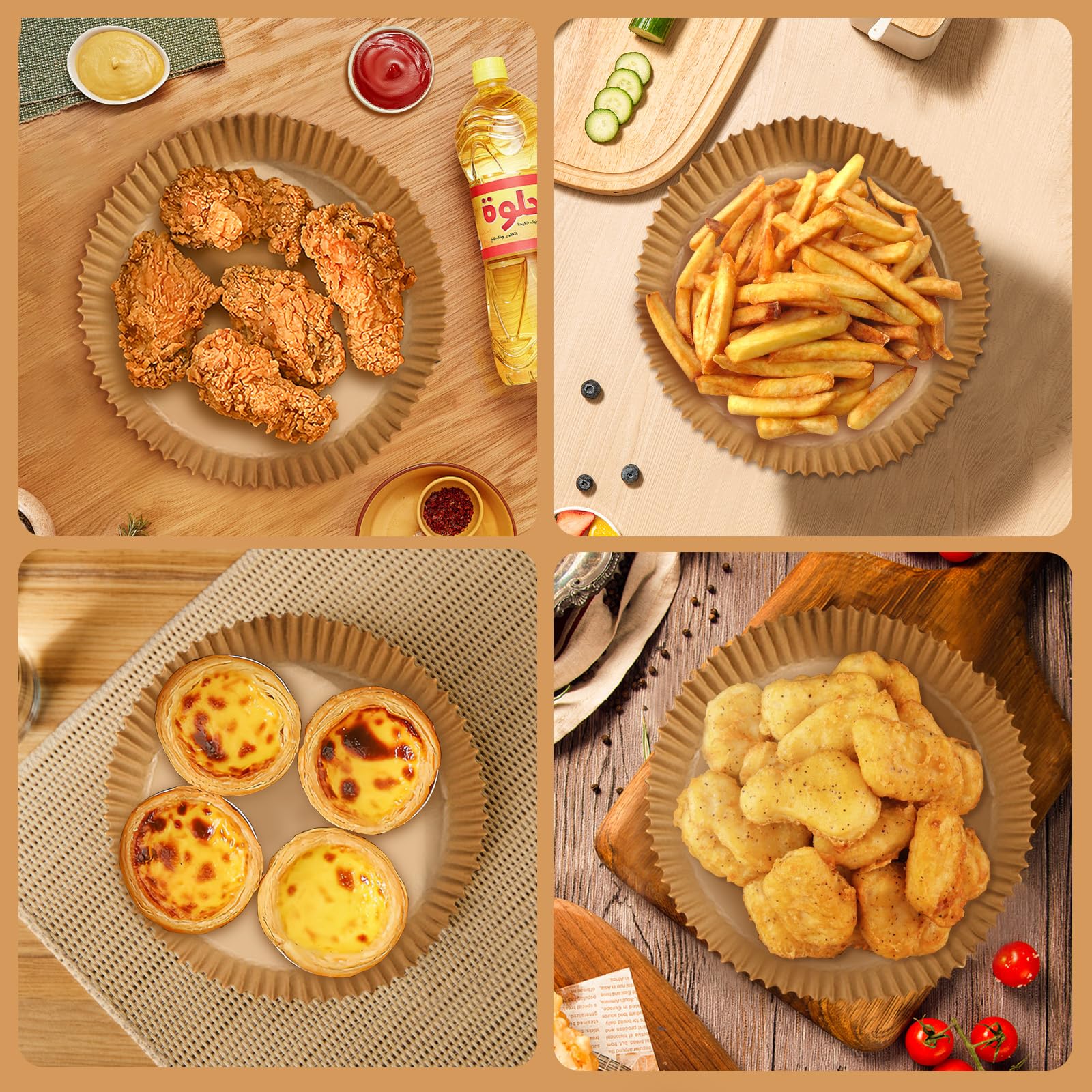 200pcs Air Fryer Disposable Liner, Non-Stick Parchment Paper for Baking, Oil-Proof, Water-Proof, Food Grade (6.3" Bottom, 7.9" Top) - Image 3