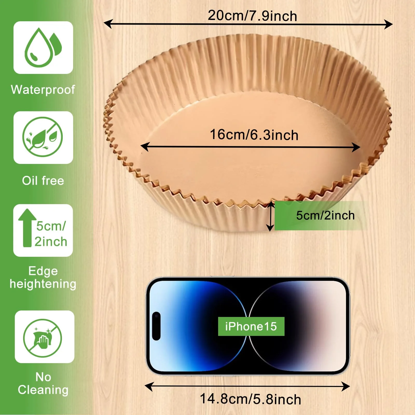 200pcs Air Fryer Disposable Liner, Non-Stick Parchment Paper for Baking, Oil-Proof, Water-Proof, Food Grade (6.3" Bottom, 7.9" Top) - Image 6