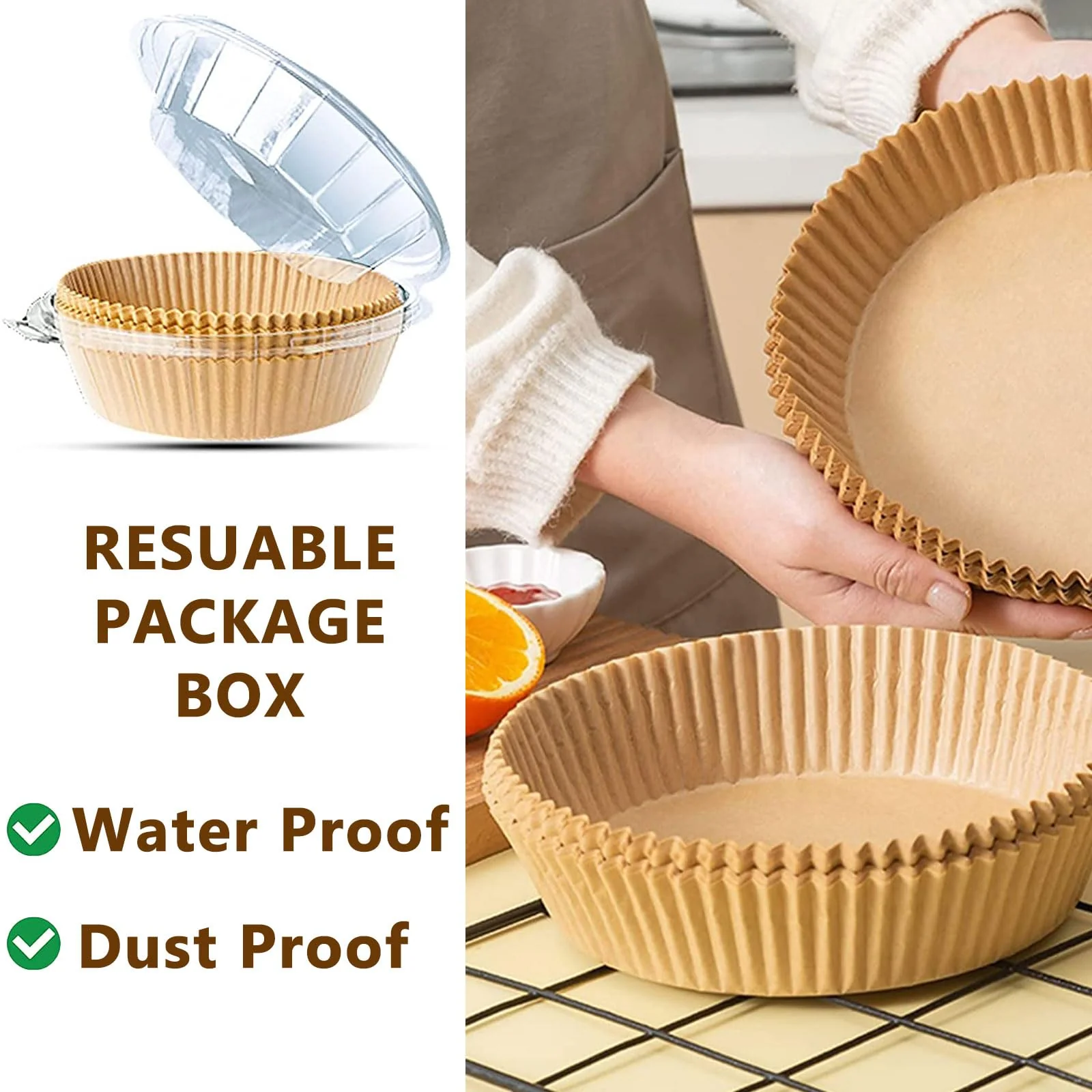 200PCS Air Fryer Liners Disposable: Round 7.9 Inch Non-Stick Airfryer Paper Liners - Food Grade Parchment Paper for 5 6 7 8 QT Air Fryer Baking and Roasting - Waterproof and OilProof (10 Inch on Top) - Image 2