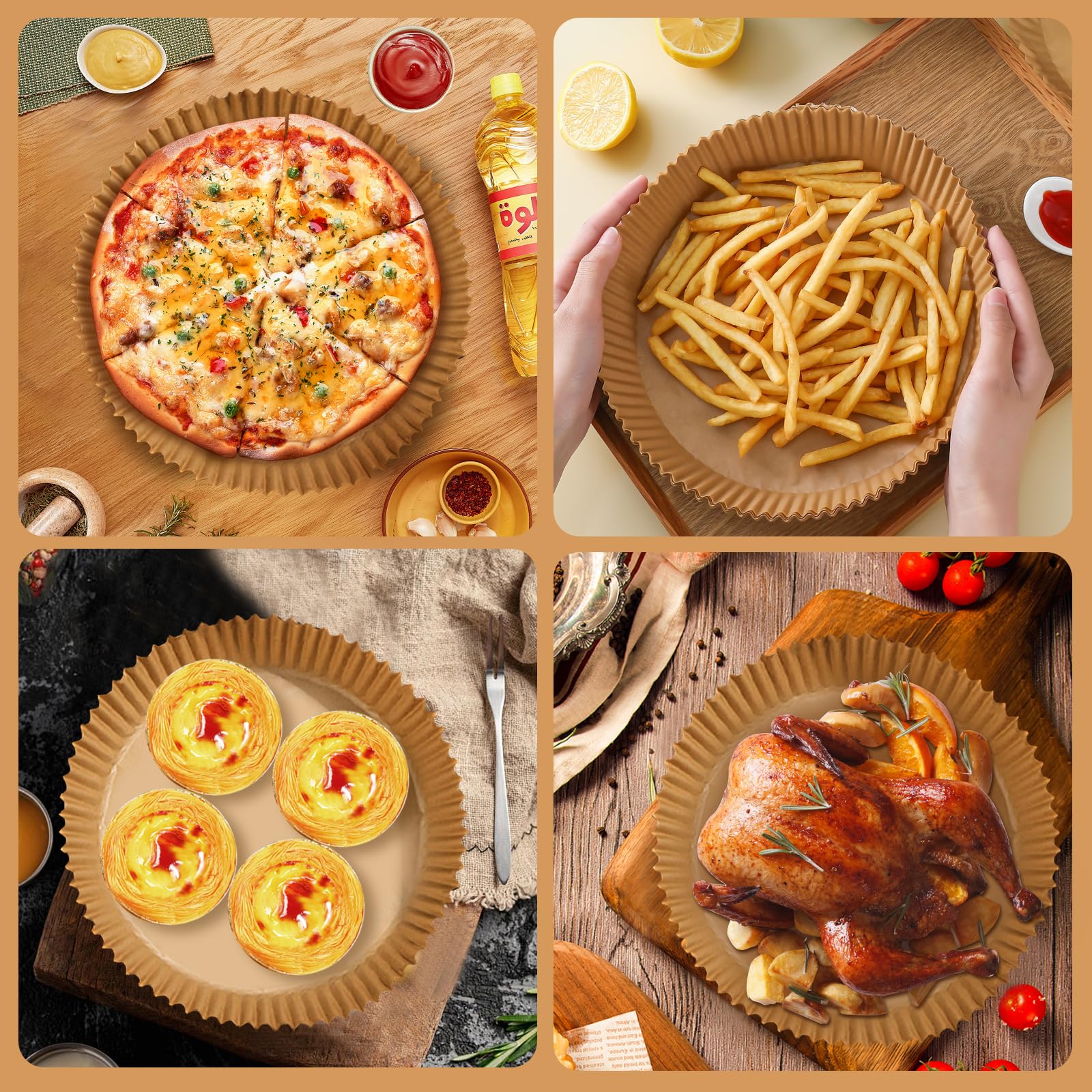 200PCS Air Fryer Liners Disposable: Round 7.9 Inch Non-Stick Airfryer Paper Liners - Food Grade Parchment Paper for 5 6 7 8 QT Air Fryer Baking and Roasting - Waterproof and OilProof (10 Inch on Top) - Image 3