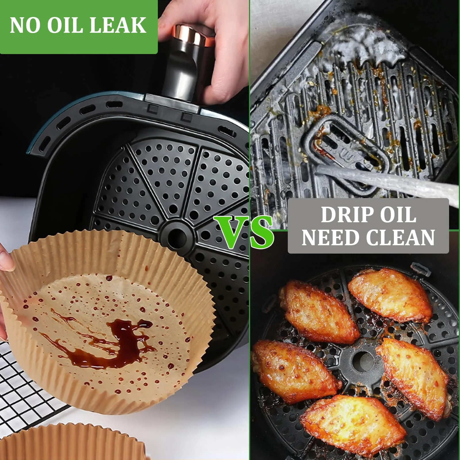 200PCS Air Fryer Liners Disposable: Round 7.9 Inch Non-Stick Airfryer Paper Liners - Food Grade Parchment Paper for 5 6 7 8 QT Air Fryer Baking and Roasting - Waterproof and OilProof (10 Inch on Top) - Image 6