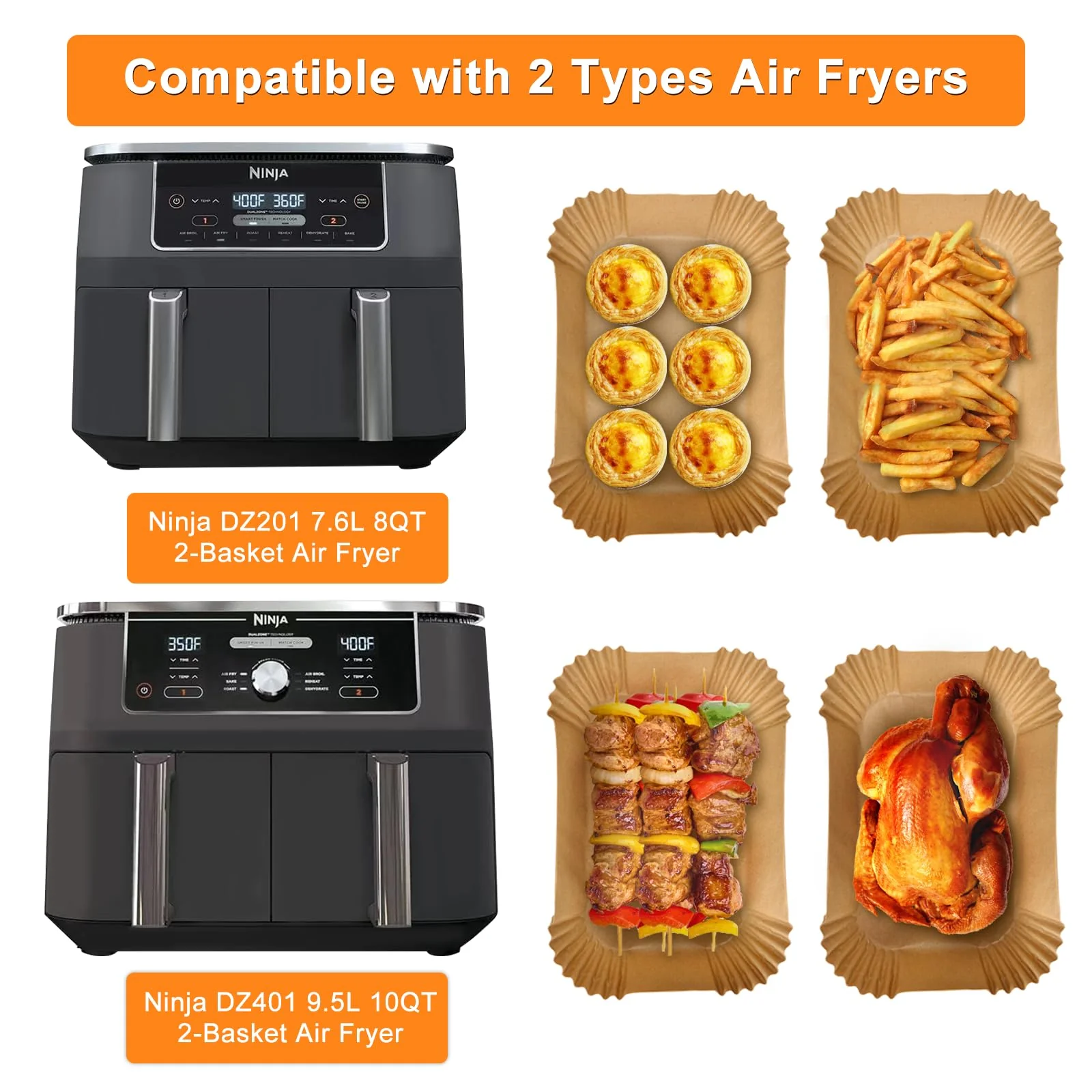 200PCS Air Fryer Liners for Ninja: Higher Non-Stick Disposable Parchment Paper Liner for Ninja DZ201/DZ401 Dual Airfryer Baking - Food Grade Ninja Air fryer Accessories (Rectangle - 8.6 x 5.5 inch) - Image 6