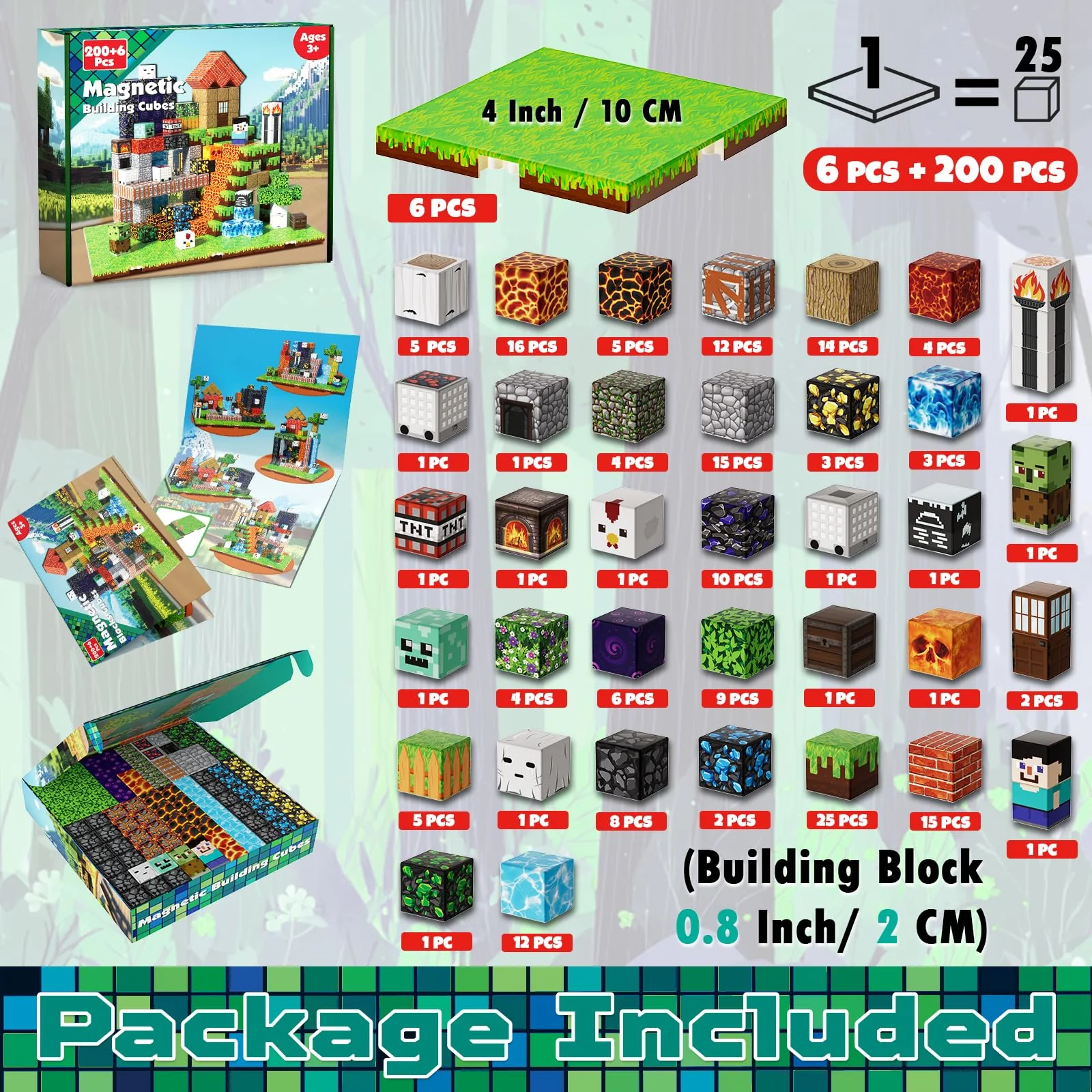 200PCS Magnetic Building Blocks with 6 Baseplate, Magnetic Blocks Cubes for Kids Ages 4-8, Stacking Magnet Blocks STEM Building Toys for Boys Girls Ages 3 4 5 6 7 8-12 Christmas Birthday Gifts - Image 4