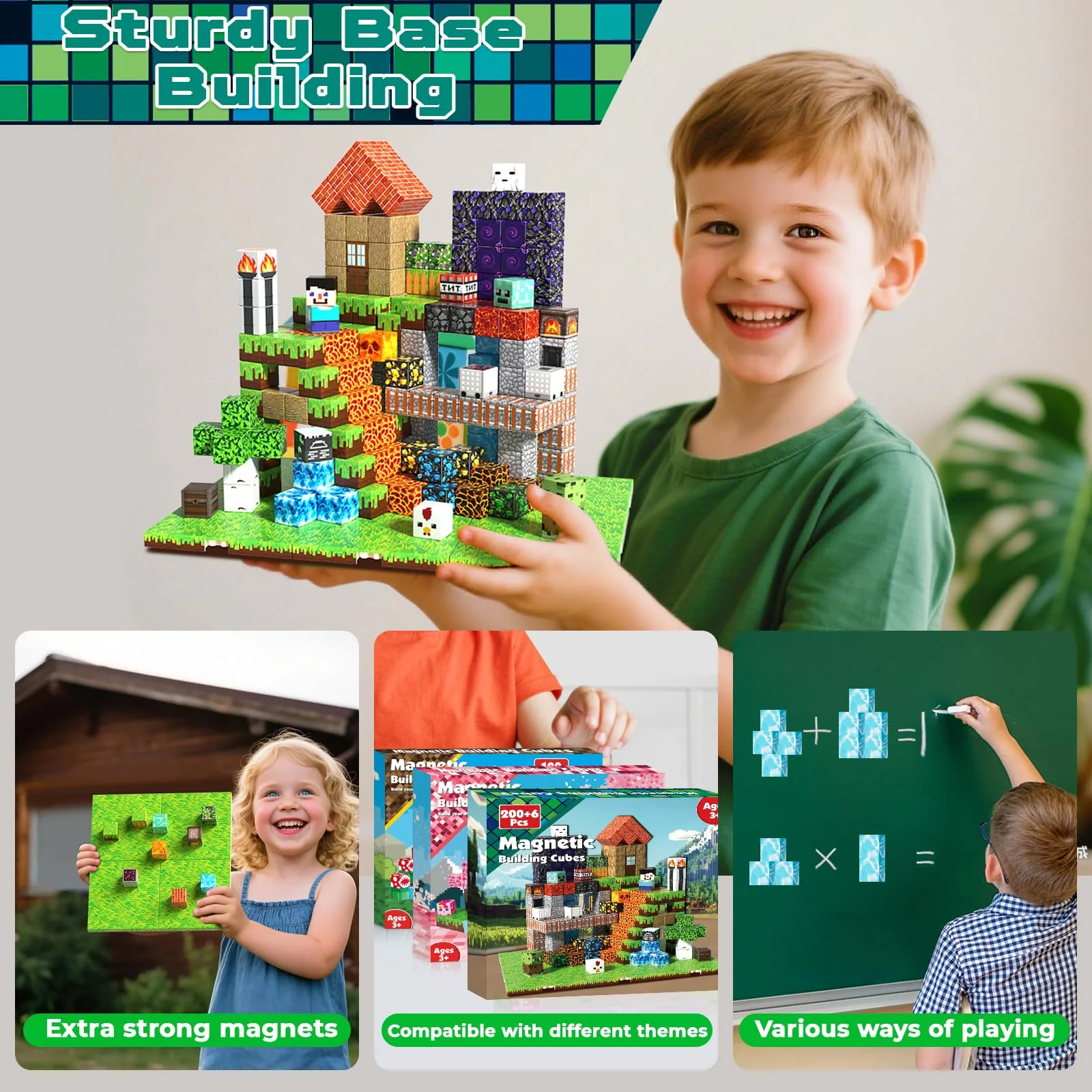 200PCS Magnetic Building Blocks with 6 Baseplate, Magnetic Blocks Cubes for Kids Ages 4-8, Stacking Magnet Blocks STEM Building Toys for Boys Girls Ages 3 4 5 6 7 8-12 Christmas Birthday Gifts - Image 7