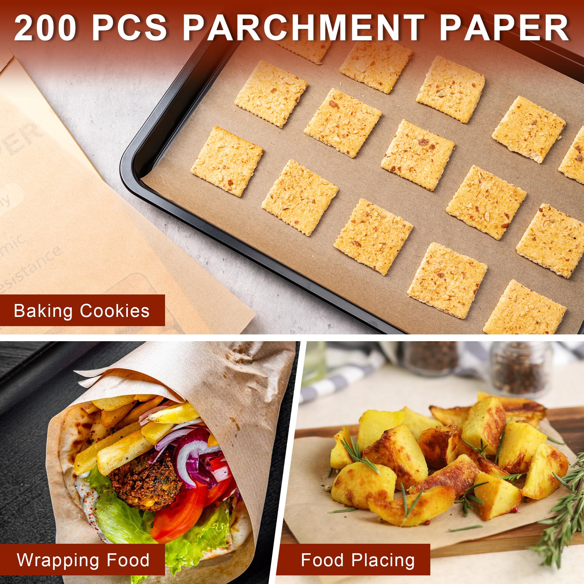 200Pcs Parchment Paper sheets, 16 x 24 Inches Non-Stick Precut Baking Parchment,Unbleached,Parchment Paper For Baking,Fryer, Cooking,Oven,Perfect for Bread, Cakes, Barbecue - Image 5