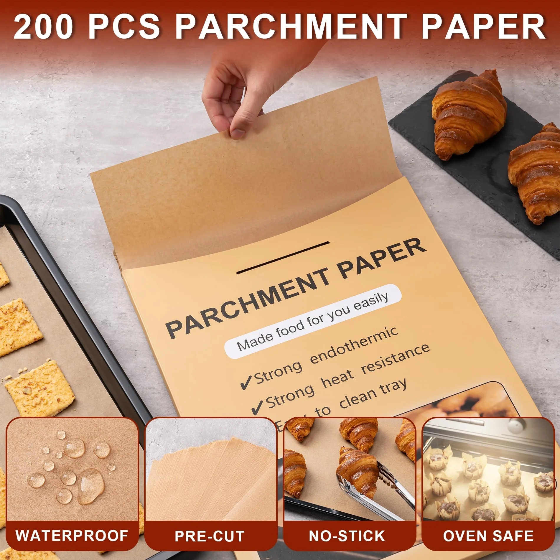 200Pcs Parchment Paper sheets, 16 x 24 Inches Non-Stick Precut Baking Parchment,Unbleached,Parchment Paper For Baking,Fryer, Cooking,Oven,Perfect for Bread, Cakes, Barbecue - Image 6