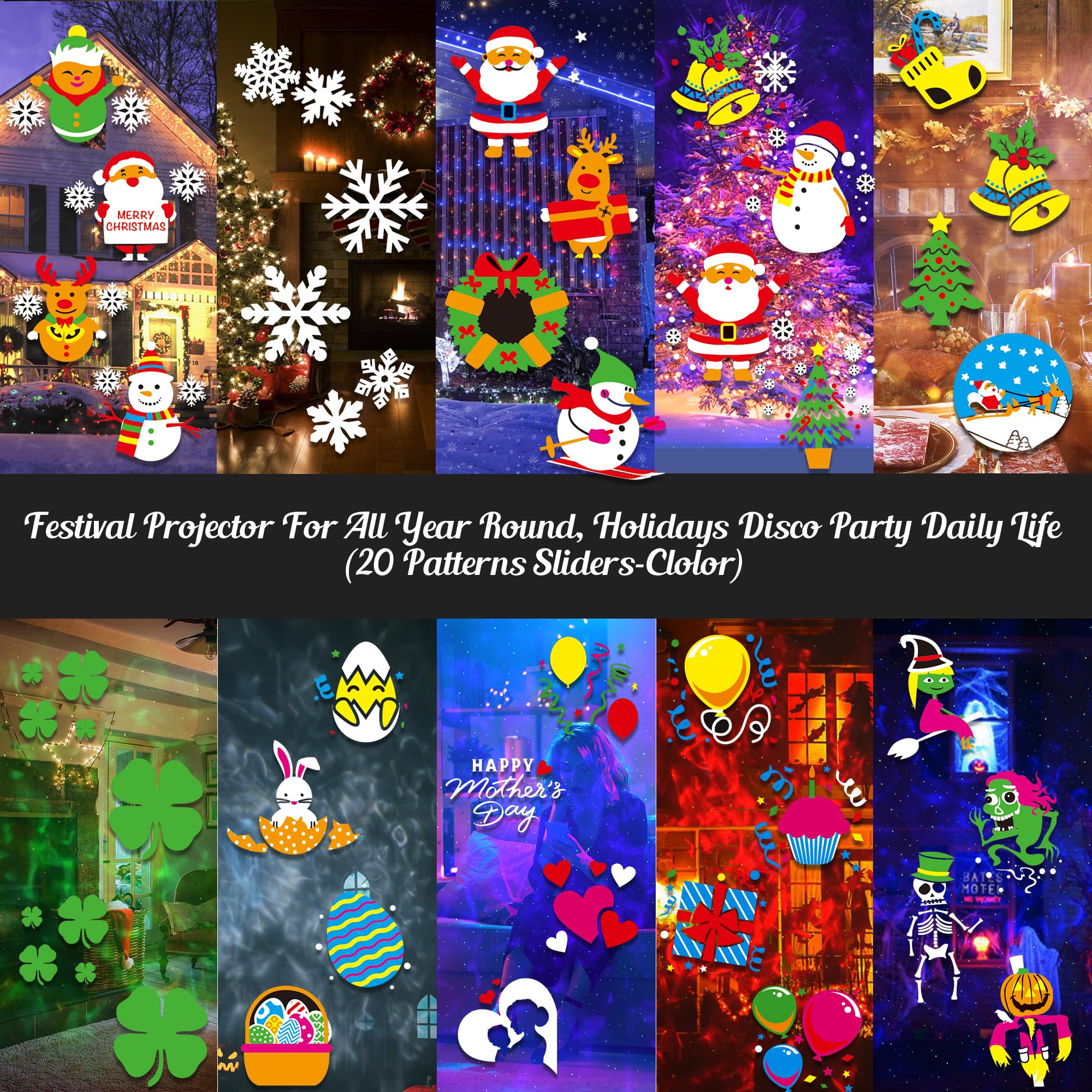 2025 Upgrade Christmas Halloween Projector Lights Outdoor, COOLWUFAN 2-in-1 Holiday Projector Lights Decorations, 30 Bright HD Effects (20 Slides) Projection Light for Xmas Party Garden Yard Decor - Image 2