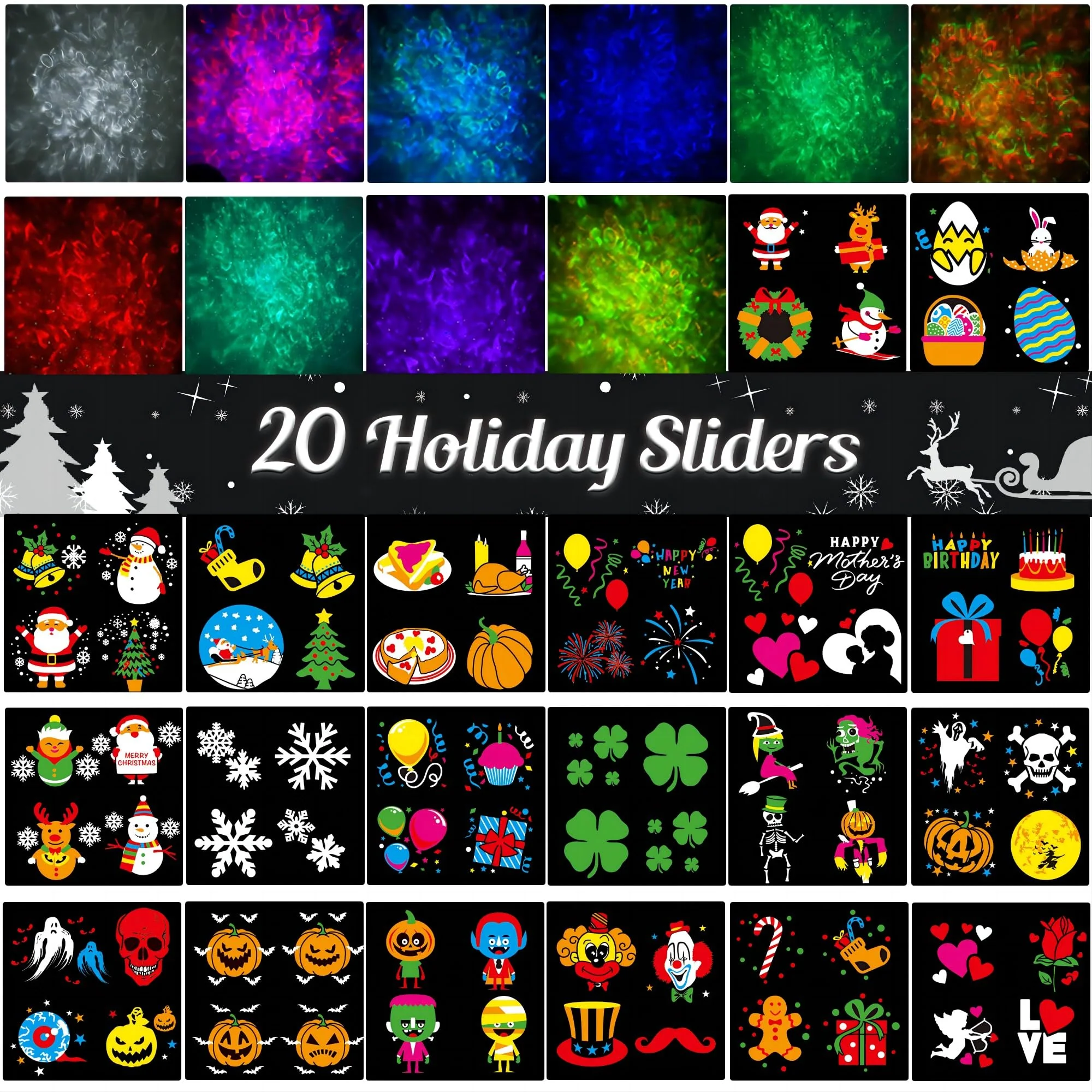 2025 Upgrade Christmas Halloween Projector Lights Outdoor, COOLWUFAN 2-in-1 Holiday Projector Lights Decorations, 30 Bright HD Effects (20 Slides) Projection Light for Xmas Party Garden Yard Decor - Image 3