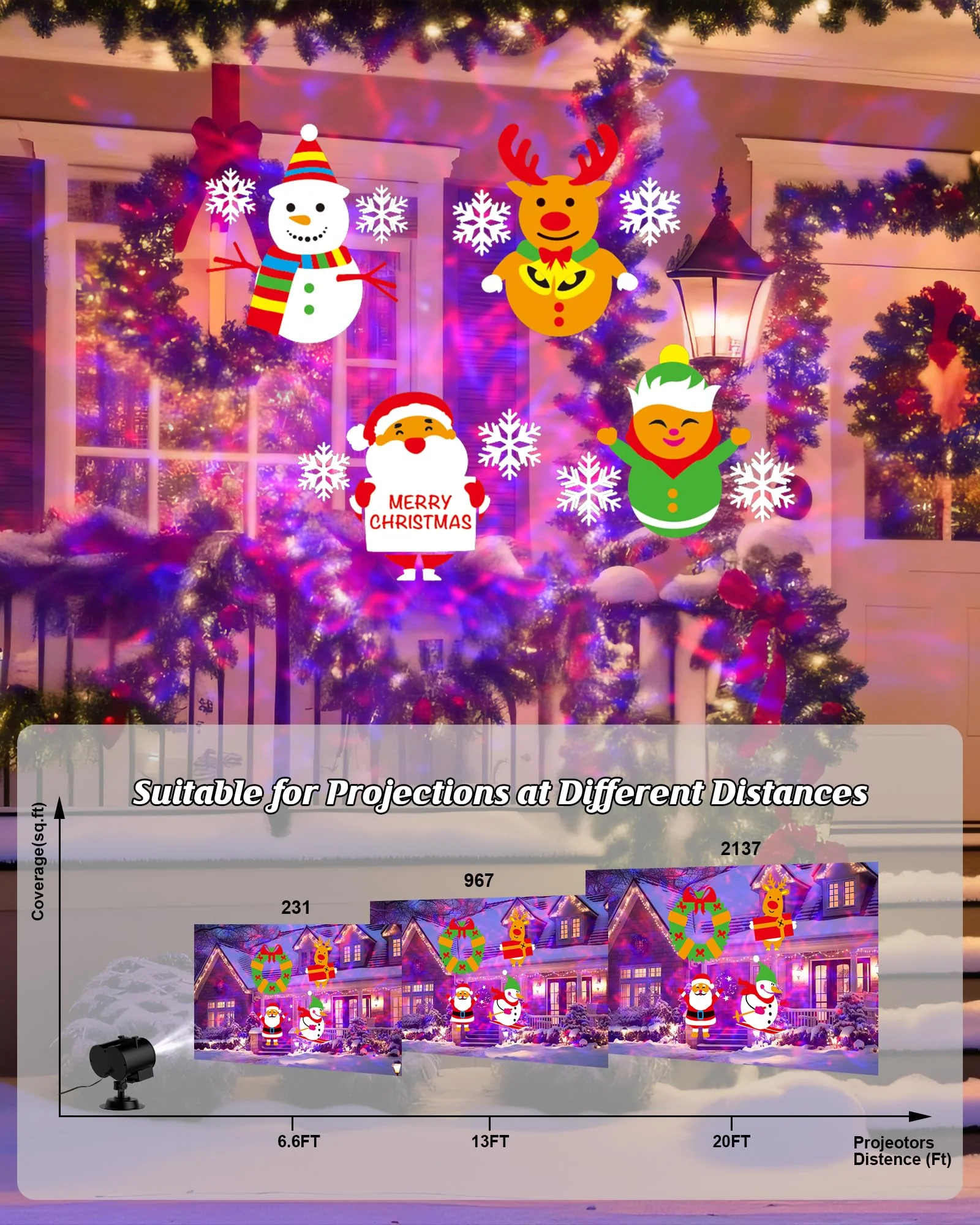 2025 Upgrade Christmas Halloween Projector Lights Outdoor, COOLWUFAN 2-in-1 Holiday Projector Lights Decorations, 30 Bright HD Effects (20 Slides) Projection Light for Xmas Party Garden Yard Decor - Image 5