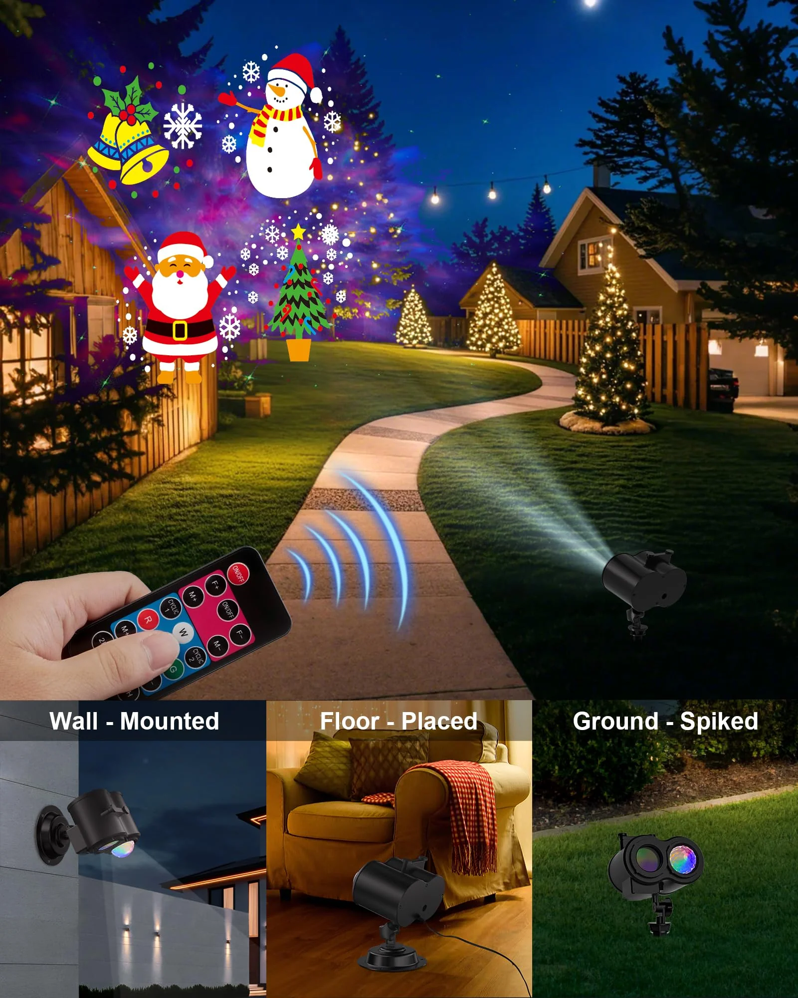 2025 Upgrade Christmas Halloween Projector Lights Outdoor, COOLWUFAN 2-in-1 Holiday Projector Lights Decorations, 30 Bright HD Effects (20 Slides) Projection Light for Xmas Party Garden Yard Decor - Image 6