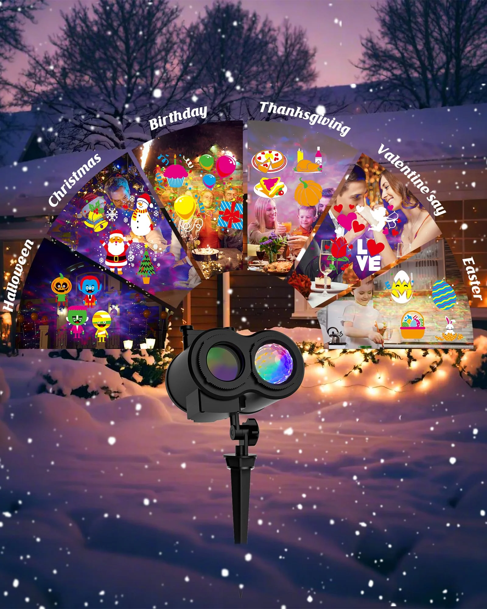 2025 Upgrade Christmas Halloween Projector Lights Outdoor, COOLWUFAN 2-in-1 Holiday Projector Lights Decorations, 30 Bright HD Effects (20 Slides) Projection Light for Xmas Party Garden Yard Decor - Image 7