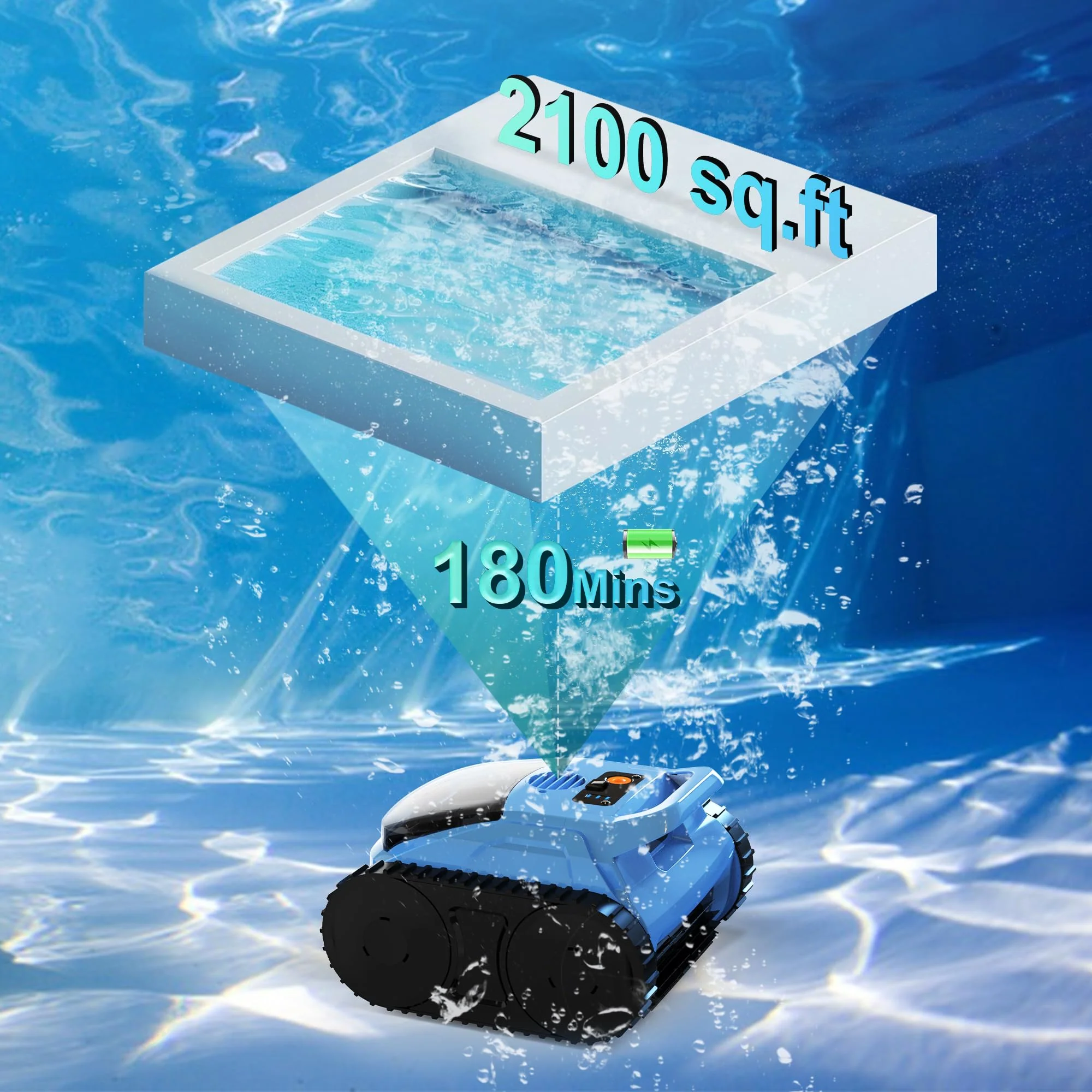 (2025 Upgrade) Pool Vacuum for Inground Pools, Robotic Pool Cleaner, Cordless Wall Climbing Pool Cleaner, Cleans Pool Floors, Walls & Waterline, Cleaning Up to 2100 Sq.ft, 180 Min - Image 7