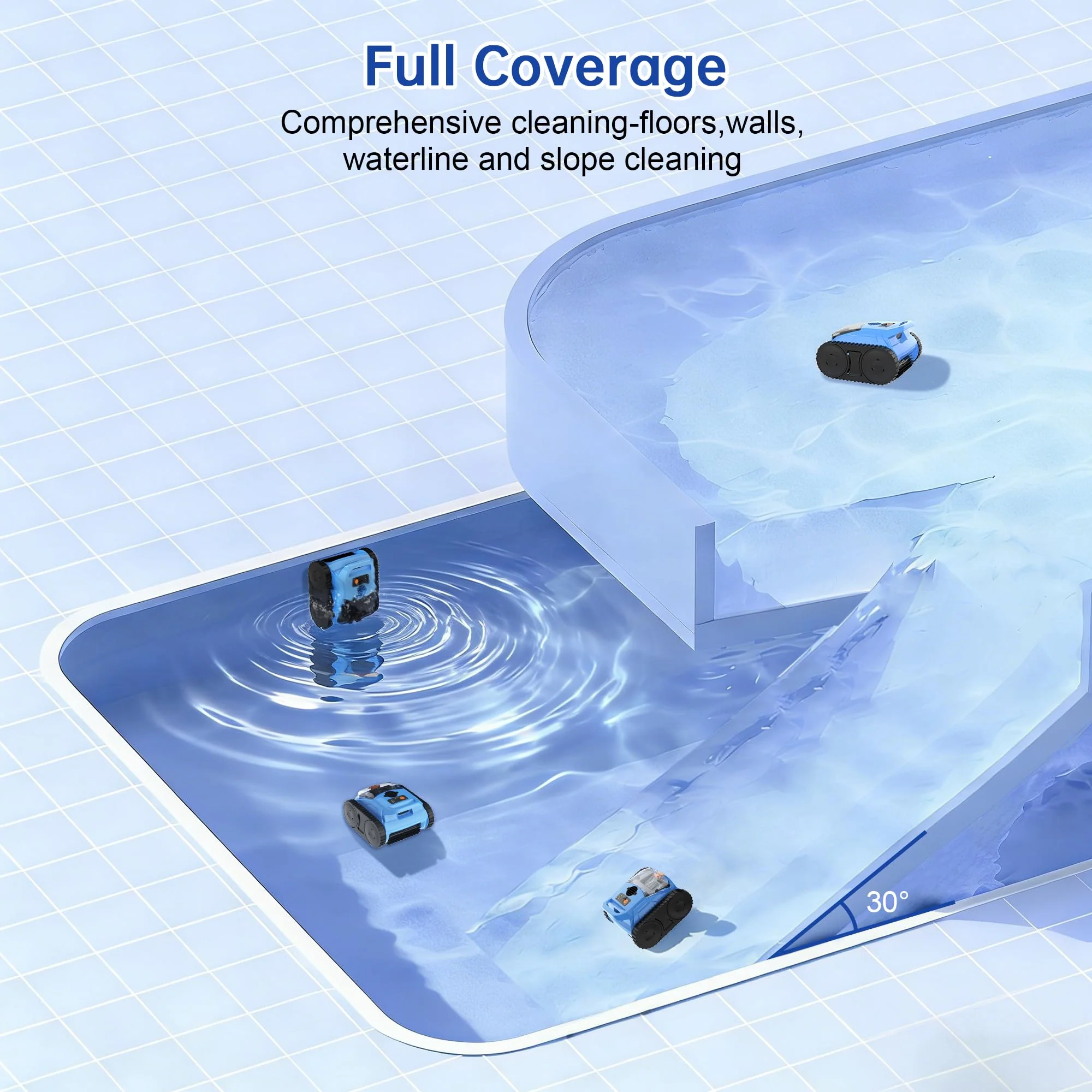(2025 Upgrade) Pool Vacuum for Inground Pools, Robotic Pool Cleaner, Cordless Wall Climbing Pool Cleaner, Cleans Pool Floors, Walls & Waterline, Cleaning Up to 2100 Sq.ft, 180 Min - Image 8