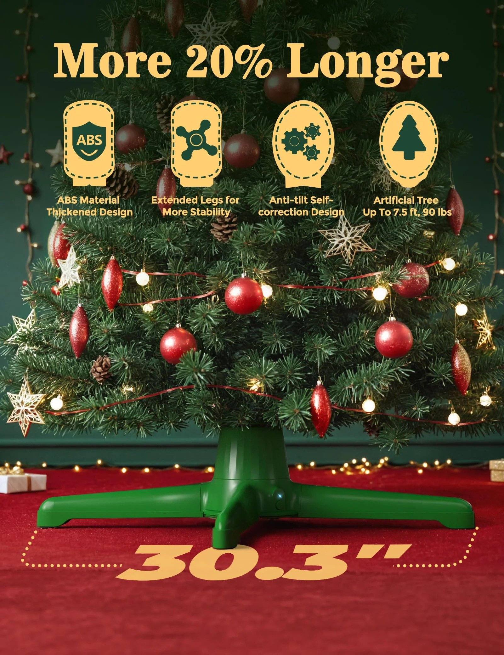 2025 Upgrade Rotating Christmas Tree Stand, UL Certified Adjustable Tree Stands with Remote Control for Up to 7.5ft 90lb Artificial Tree, Durable 3 Light Outputs with Up to 625 Watts of Power - Image 6