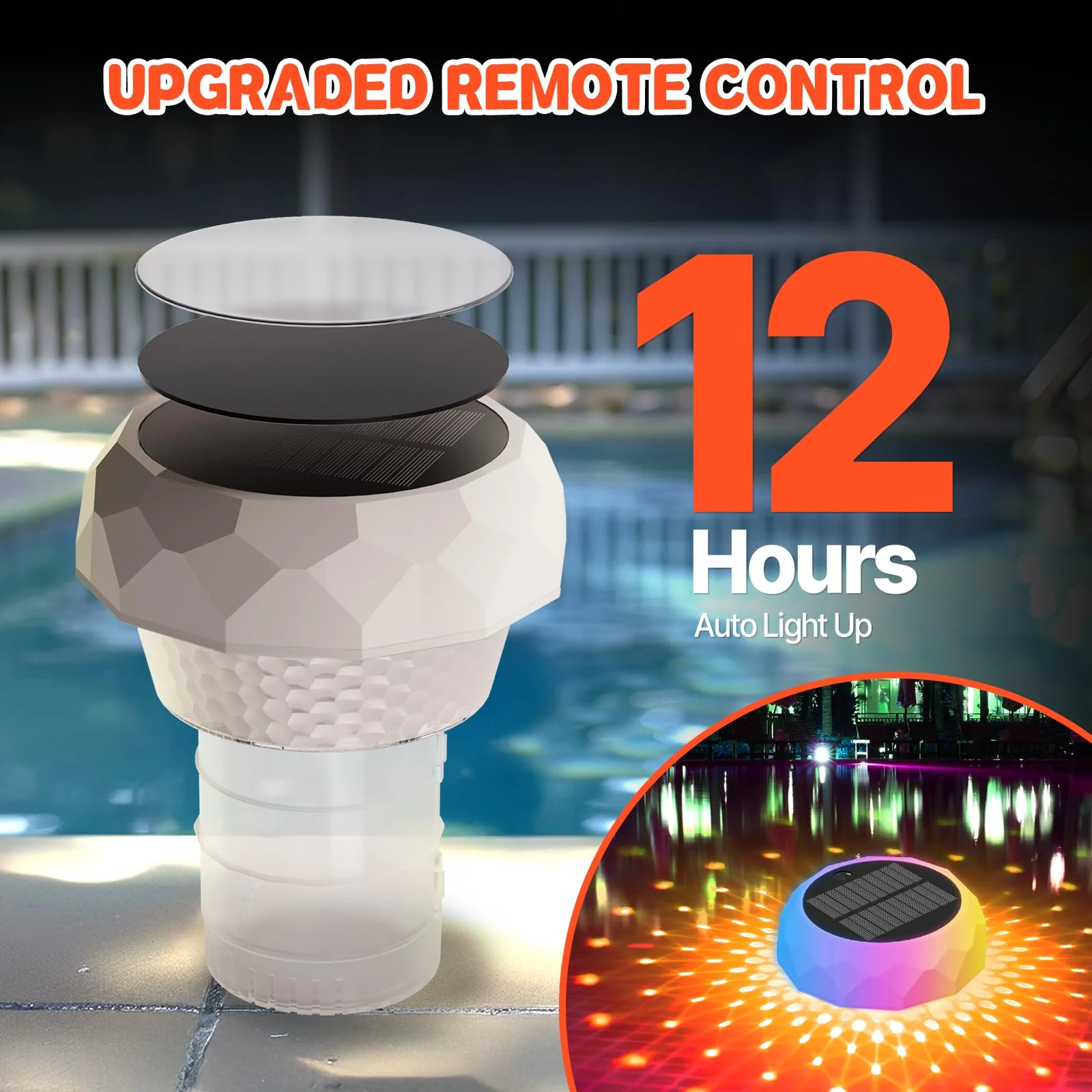 2025 Upgrade Solar Pool Chlorine Floater, Pool Lights that Float with Remote Control, 8 Lighting, Timing Mode, IPX68 Waterproof for Inground Pool, Pool Party - Image 4