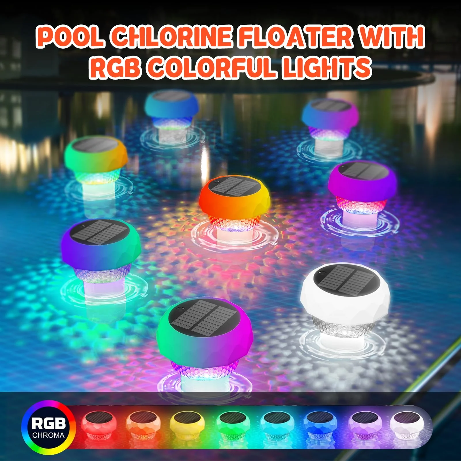 2025 Upgrade Solar Pool Chlorine Floater, Pool Lights that Float with Remote Control, 8 Lighting, Timing Mode, IPX68 Waterproof for Inground Pool, Pool Party - Image 6