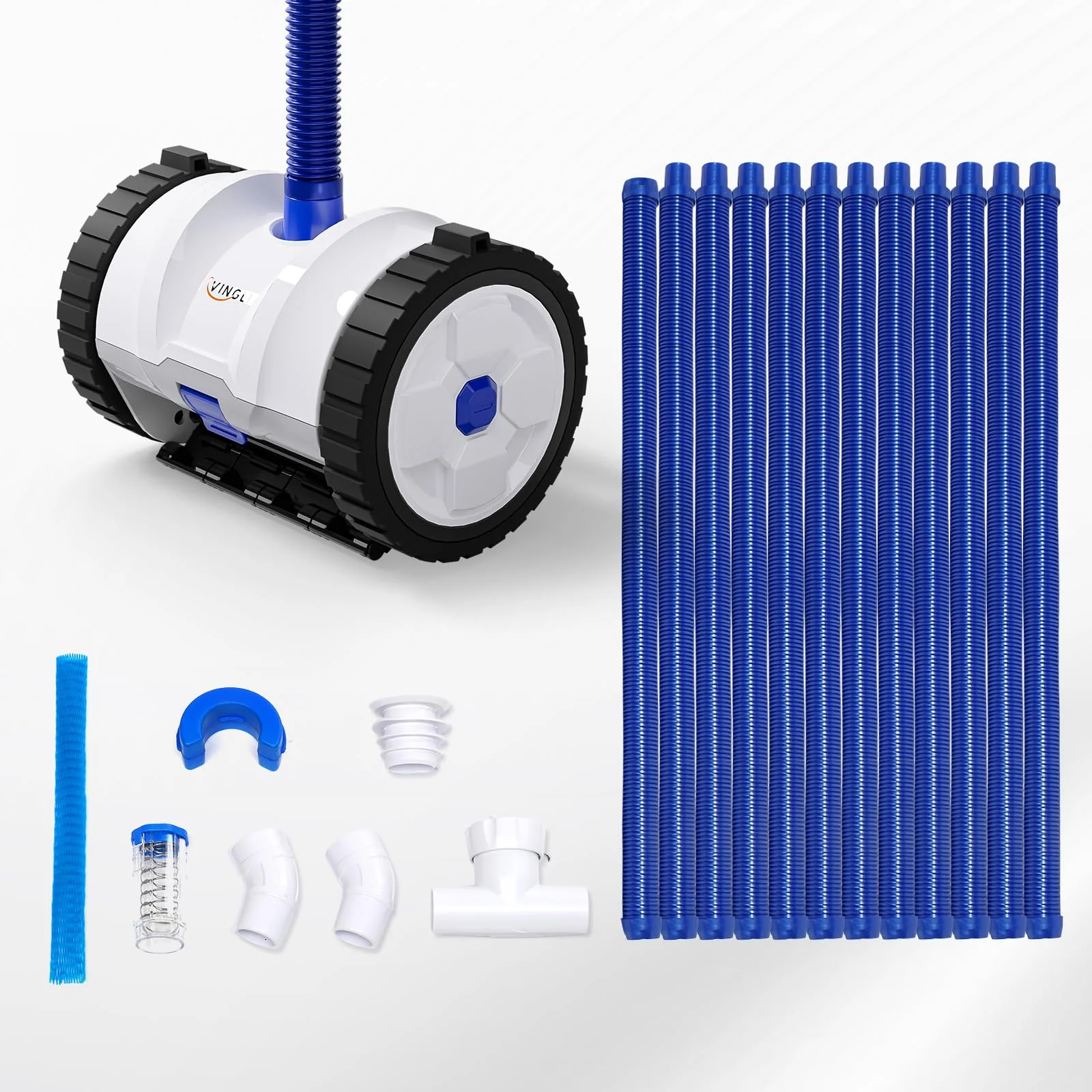 (2025 Upgrade) VINGLI Automatic Suction-Side Pool Vacuum Cleaner, Powerful Wall-Climbing Sweeper for Inground Pools, Includes 39.6ft Tangle-Free Hose (Blue&White) - Image 2
