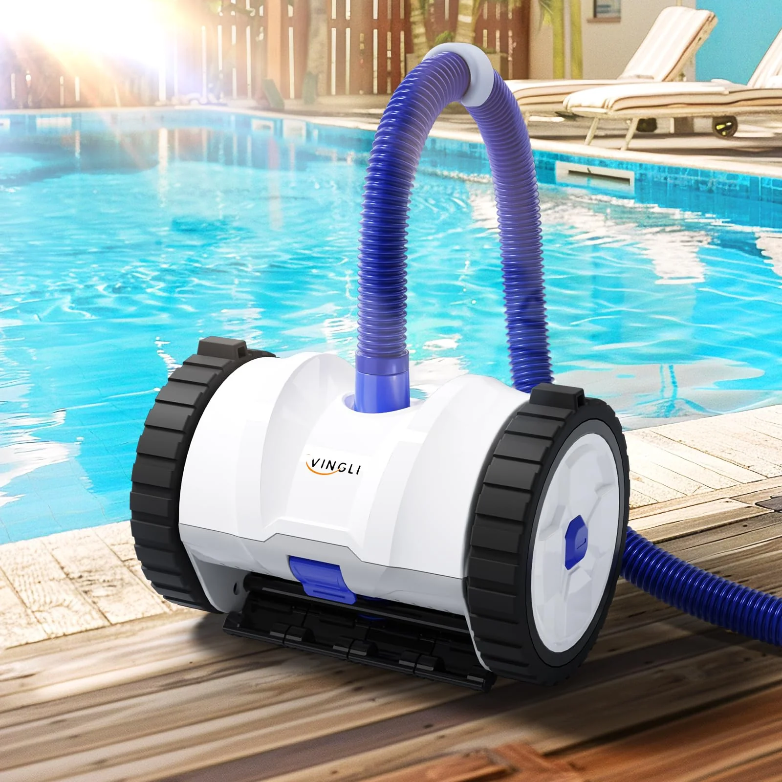 (2025 Upgrade) VINGLI Automatic Suction-Side Pool Vacuum Cleaner, Powerful Wall-Climbing Sweeper for Inground Pools, Includes 39.6ft Tangle-Free Hose (Blue&White) - Image 4