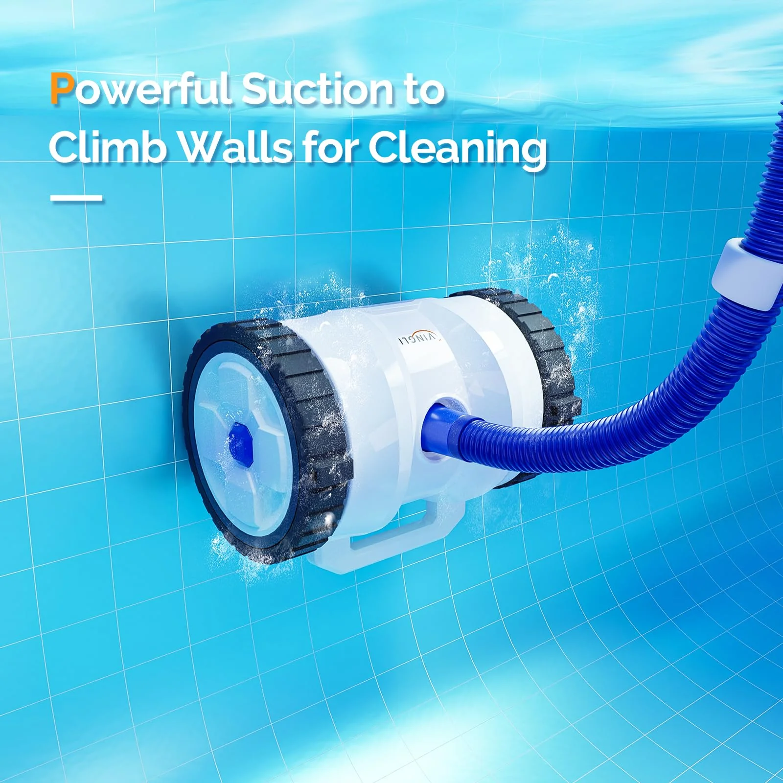 (2025 Upgrade) VINGLI Automatic Suction-Side Pool Vacuum Cleaner, Powerful Wall-Climbing Sweeper for Inground Pools, Includes 39.6ft Tangle-Free Hose (Blue&White) - Image 8