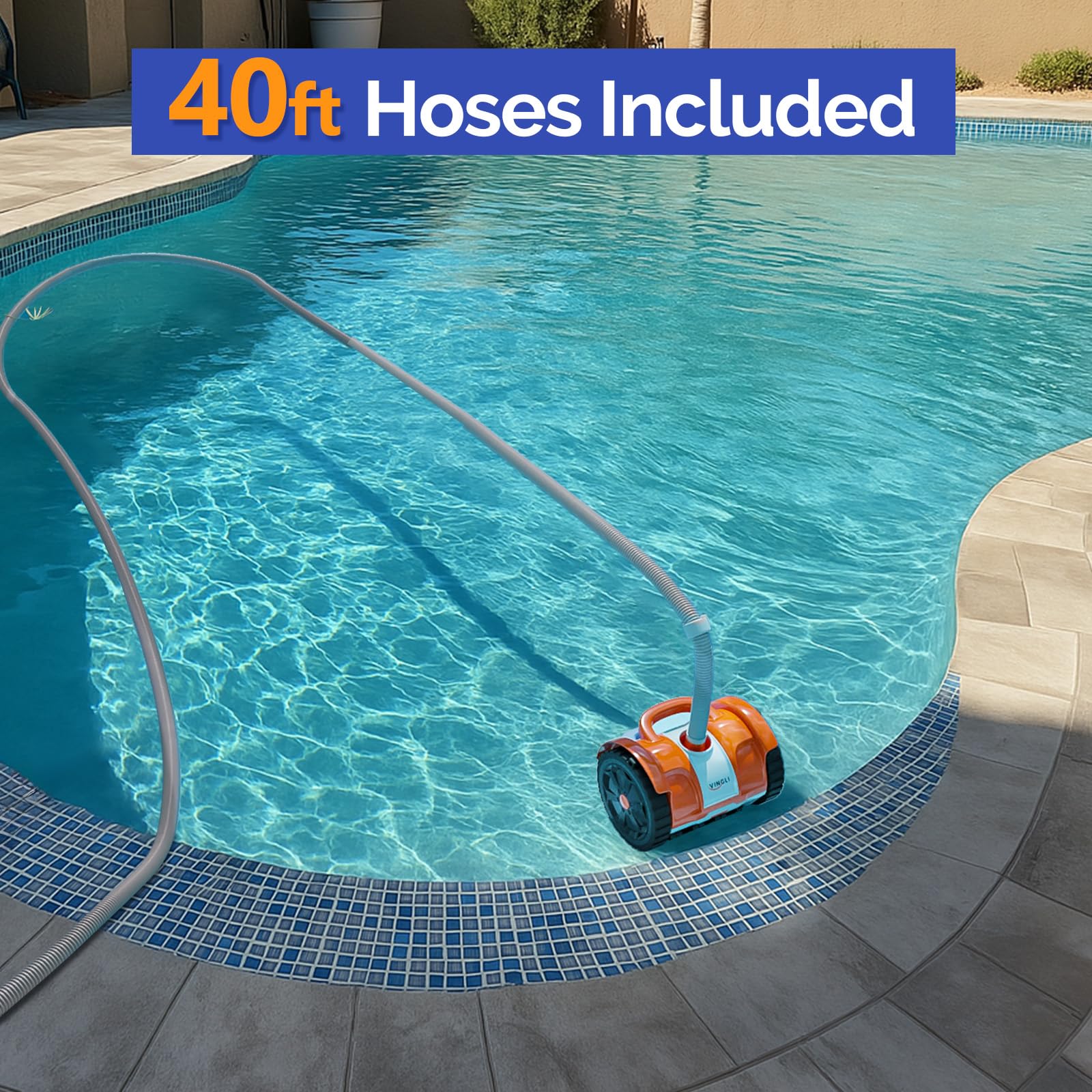 (2025 Upgrade) VINGLI Automatic Suction-Side Pool Vacuum Cleaner, Powerful Wall-Climbing Sweeper for Inground Pools, Includes 39.6ft Tangle-Free Hose (Orange&Gray) - Image 5