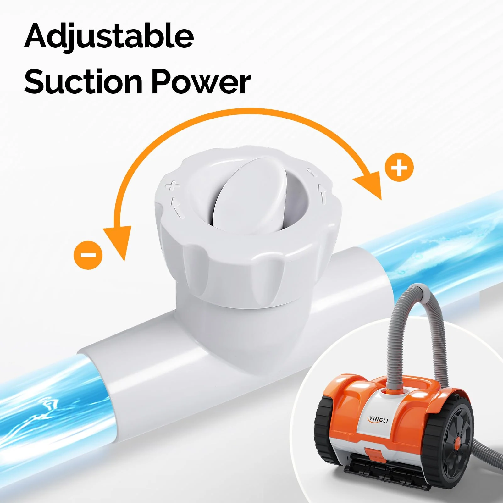 (2025 Upgrade) VINGLI Automatic Suction-Side Pool Vacuum Cleaner, Powerful Wall-Climbing Sweeper for Inground Pools, Includes 39.6ft Tangle-Free Hose (Orange&Gray) - Image 6