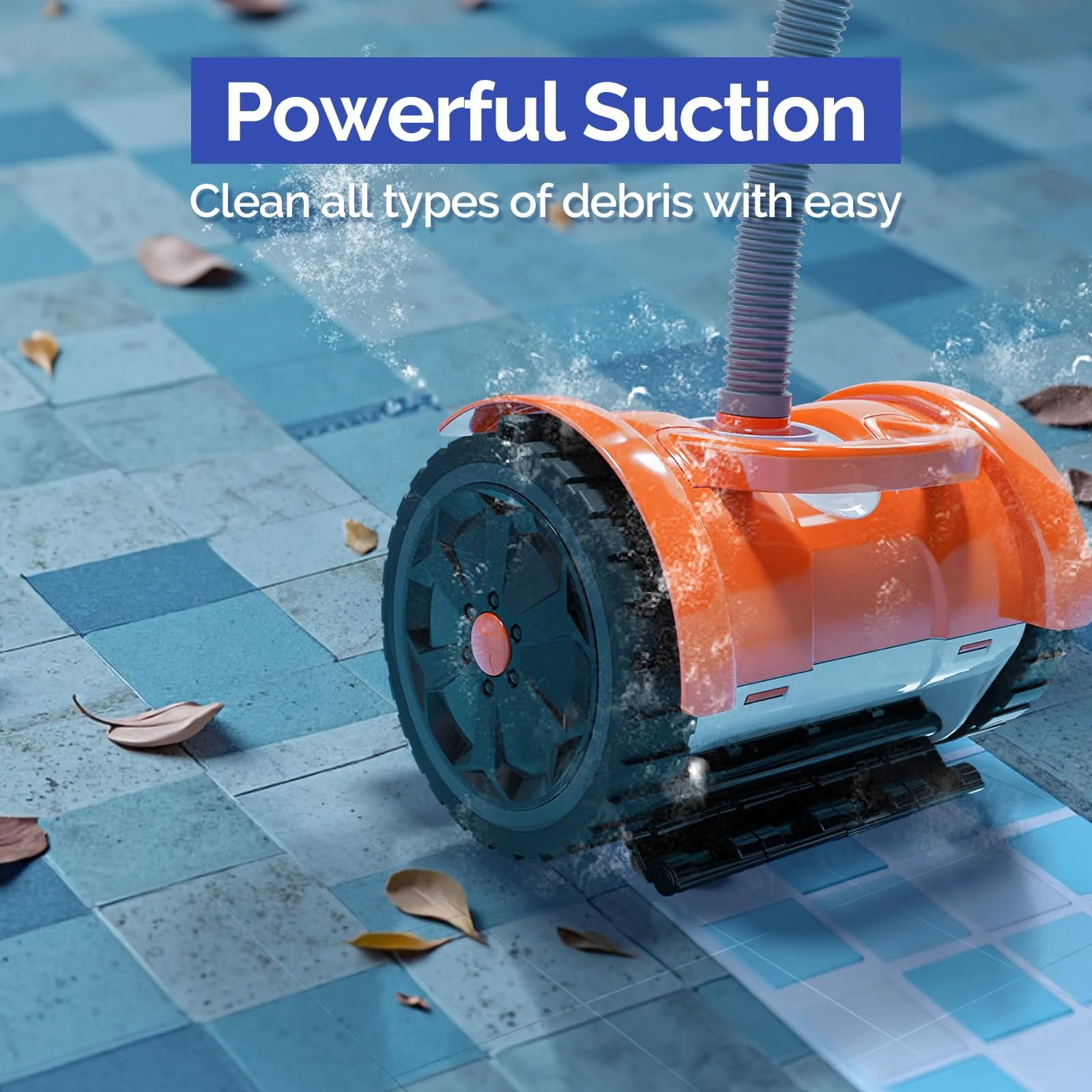 (2025 Upgrade) VINGLI Automatic Suction-Side Pool Vacuum Cleaner, Powerful Wall-Climbing Sweeper for Inground Pools, Includes 39.6ft Tangle-Free Hose (Orange&Gray) - Image 7