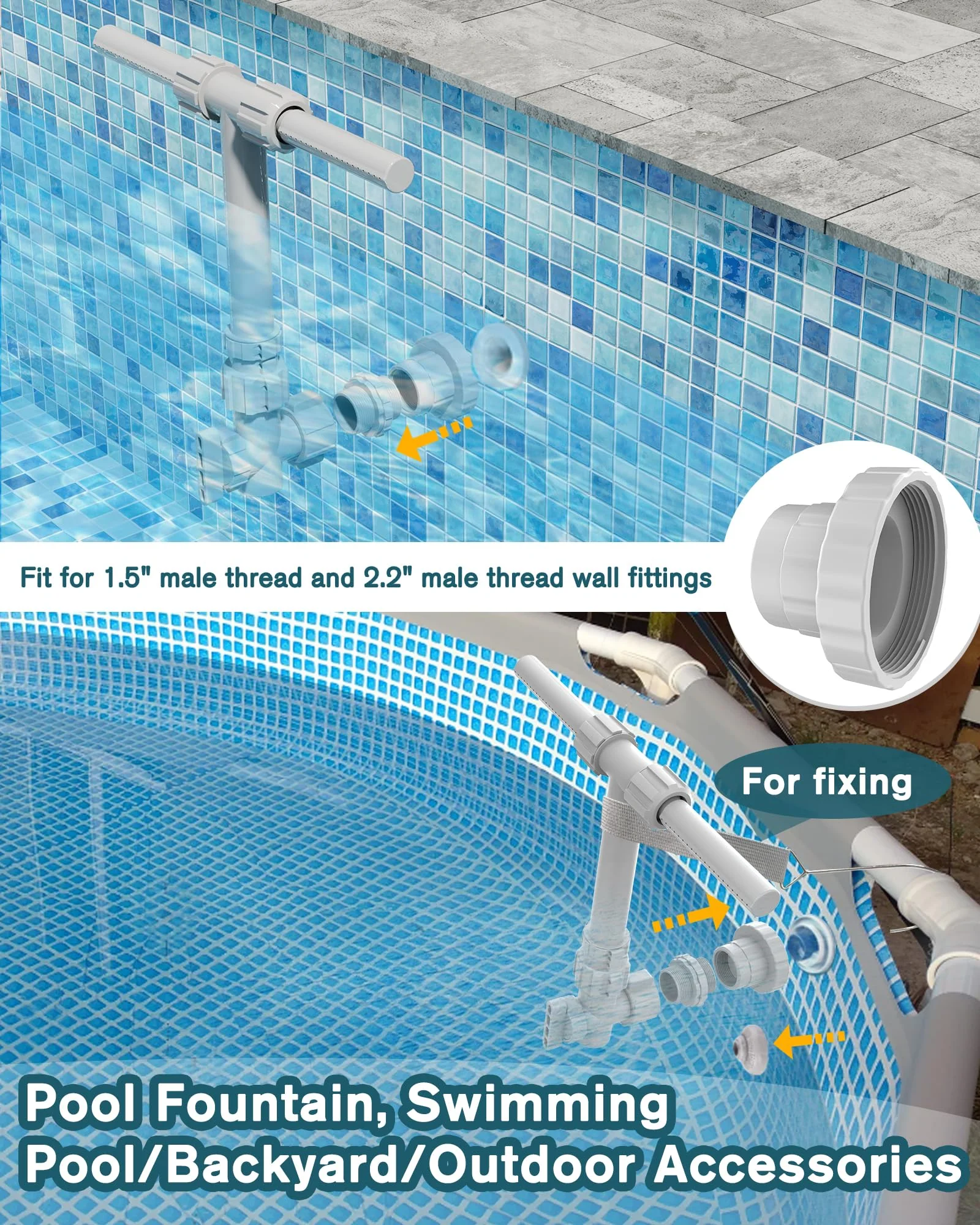 2026 Dual Spray Pool Fountain, 2-in-1 Retractable Height 360° Adjustable Waterfall Sprinkler Fountain, High-Pressure Pool Spray Fountain for Swimming Pool Spa Cooling, Grey - Image 3