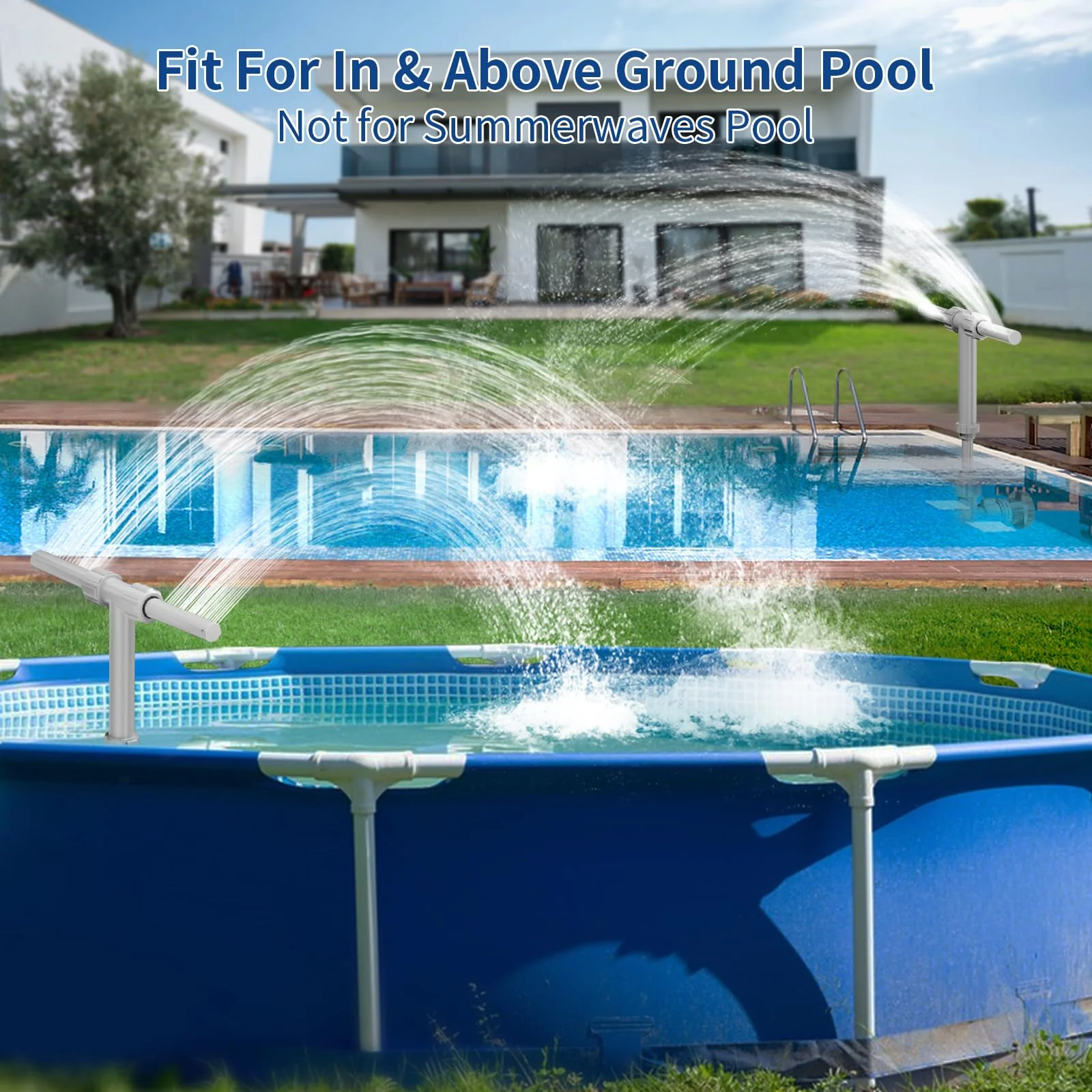 2026 Dual Spray Pool Fountain, 2-in-1 Retractable Height 360° Adjustable Waterfall Sprinkler Fountain, High-Pressure Pool Spray Fountain for Swimming Pool Spa Cooling, Grey - Image 6