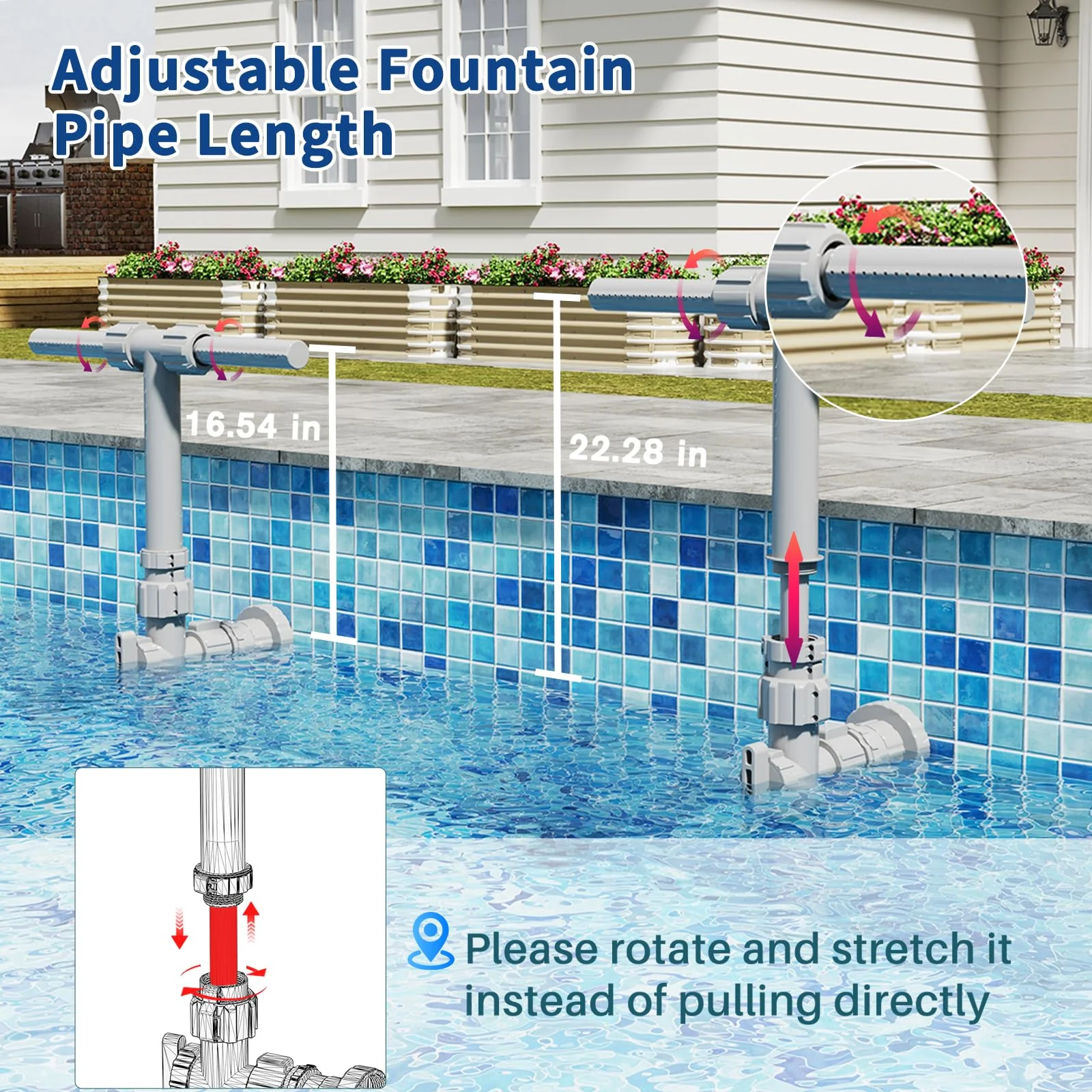 2026 Dual Spray Pool Fountain, 2-in-1 Retractable Height 360° Adjustable Waterfall Sprinkler Fountain, High-Pressure Pool Spray Fountain for Swimming Pool Spa Cooling, Grey - Image 8