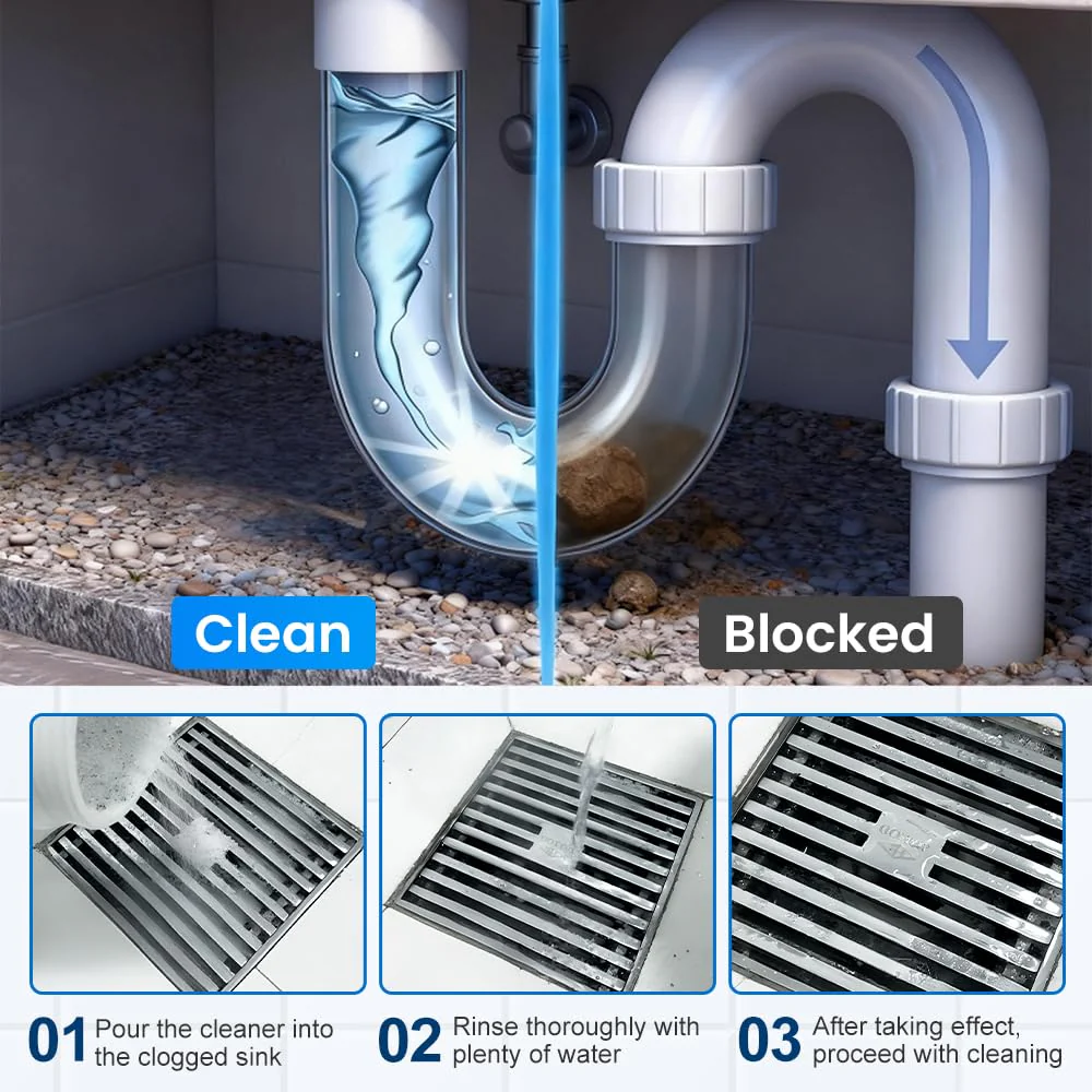 2026 New Multi-functional Sink & Drain Cleaner Powder, Quick Foaming Heavy Duty Clog Remover for Kitchen, Bathroom, Shower & Sewer Drains (1PC) - Image 4