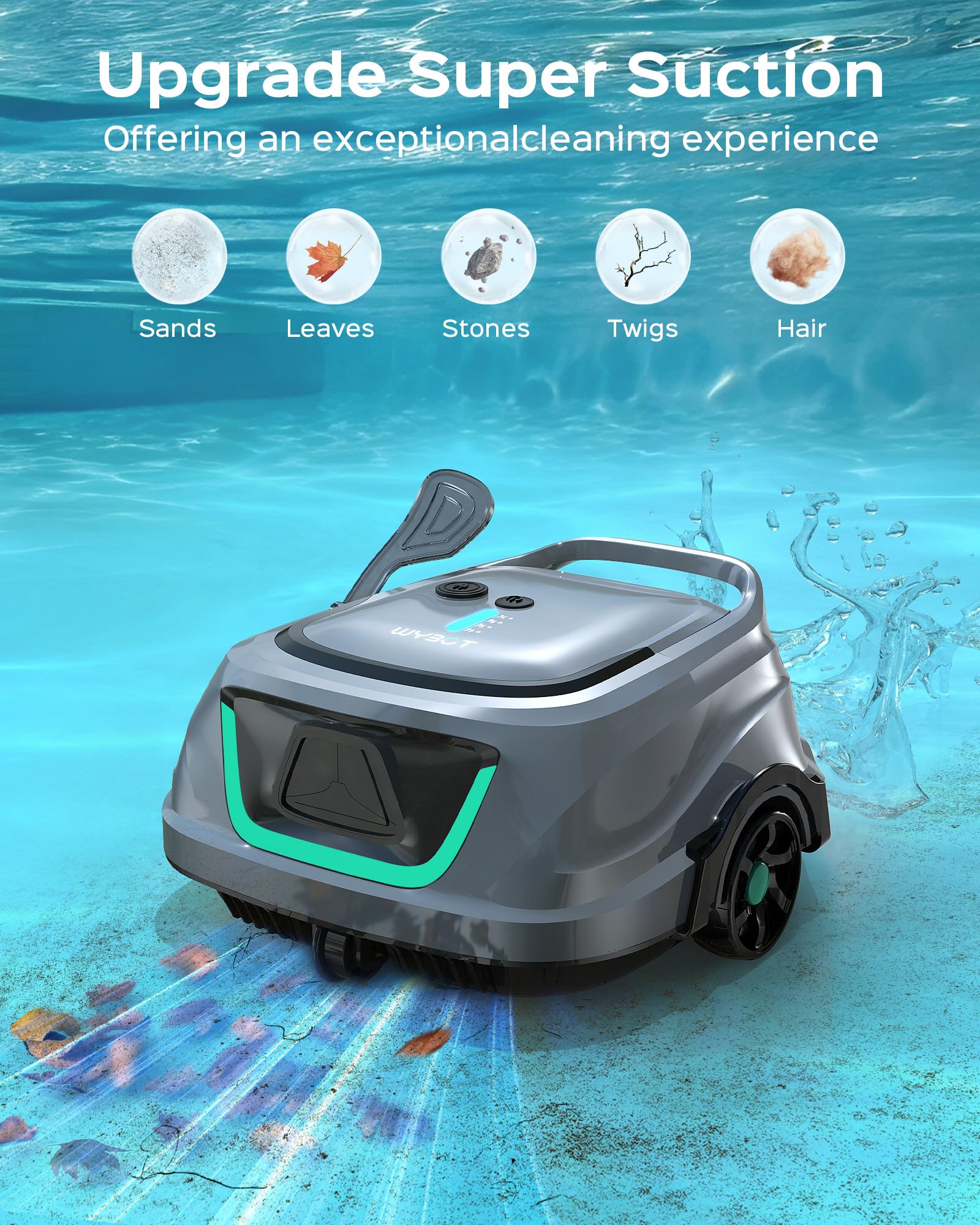 [2026 New] WYBOT A1 Robotic Pool Cleaner – Dual-Layer Filtration, 120-Min Runtime, Powerful Cordless Pool Vacuum for Above-Ground & Flat Pools, Efficient Debris Removal & Auto-Parking Design (Gray) - Image 8