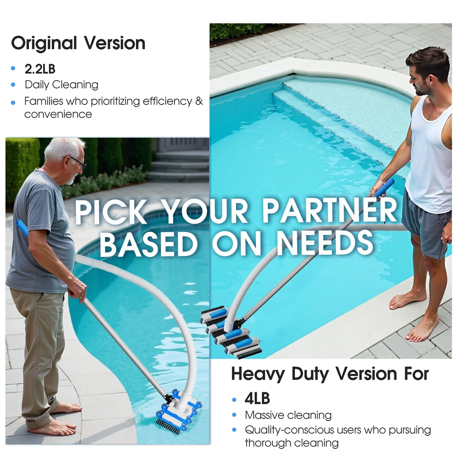 2026 TidyMister Pool Vacuum Head with Swivel Handle - 16in Eazy-to-Use Daily Cleaning Vacuum Head with Side Brushes and Wheels and Hose Connect for 1-1/4in or 1-1/2in for Inground & Above Ground Pools - Image 3