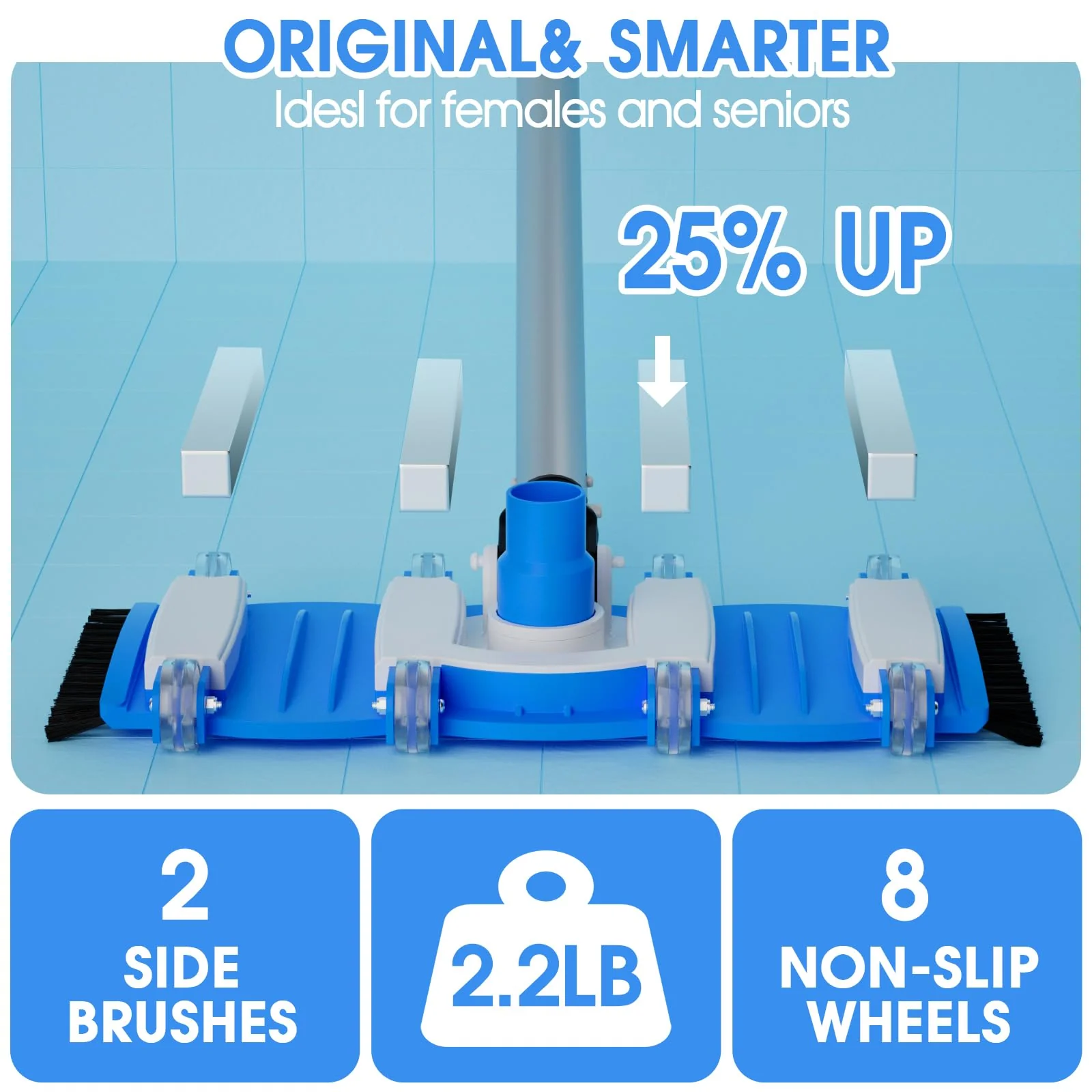 2026 TidyMister Pool Vacuum Head with Swivel Handle - 16in Eazy-to-Use Daily Cleaning Vacuum Head with Side Brushes and Wheels and Hose Connect for 1-1/4in or 1-1/2in for Inground & Above Ground Pools - Image 7