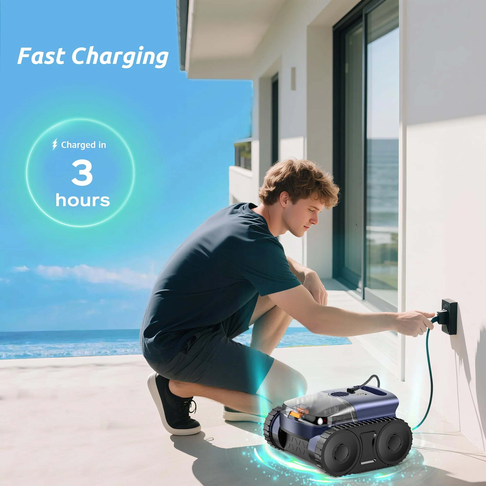 (2026 Upgrade) Cordless Robotic Pool Cleaner, 180 Mins Runtime Robotic Pool Vacuum for Inground Pools, Wall & Waterline Climbing Automatic Pool Vacuum with Sonar Navigation, Pool Up to 2150 Sq.ft - Image 2