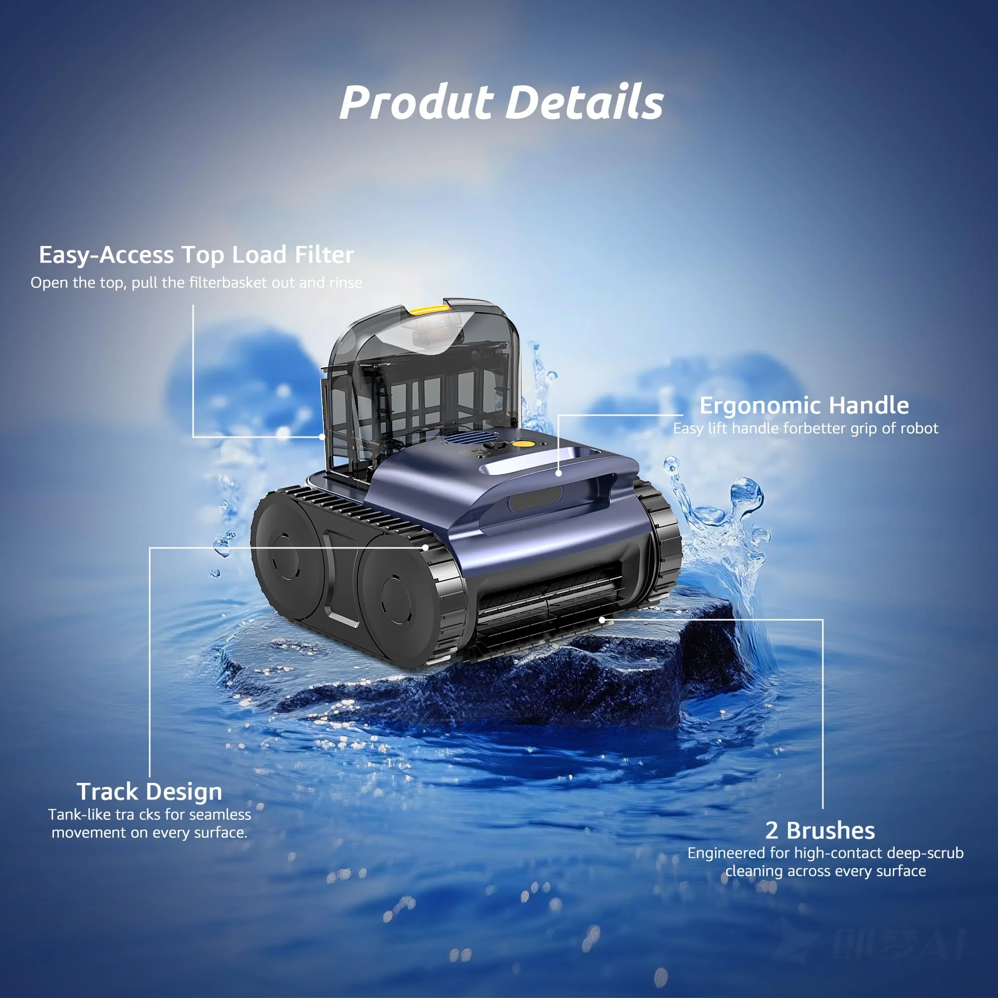 (2026 Upgrade) Cordless Robotic Pool Cleaner, 180 Mins Runtime Robotic Pool Vacuum for Inground Pools, Wall & Waterline Climbing Automatic Pool Vacuum with Sonar Navigation, Pool Up to 2150 Sq.ft - Image 3