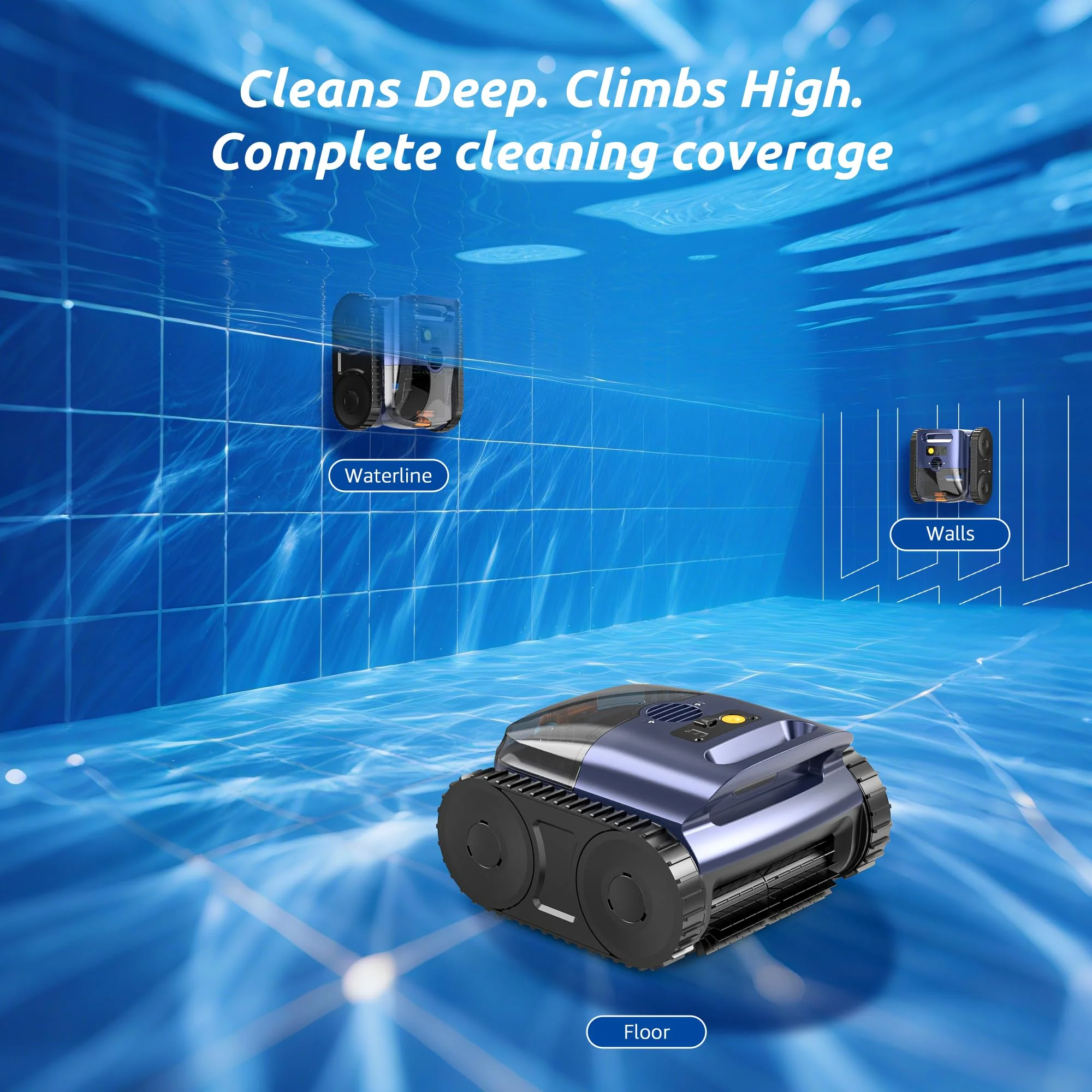 (2026 Upgrade) Cordless Robotic Pool Cleaner, 180 Mins Runtime Robotic Pool Vacuum for Inground Pools, Wall & Waterline Climbing Automatic Pool Vacuum with Sonar Navigation, Pool Up to 2150 Sq.ft - Image 6