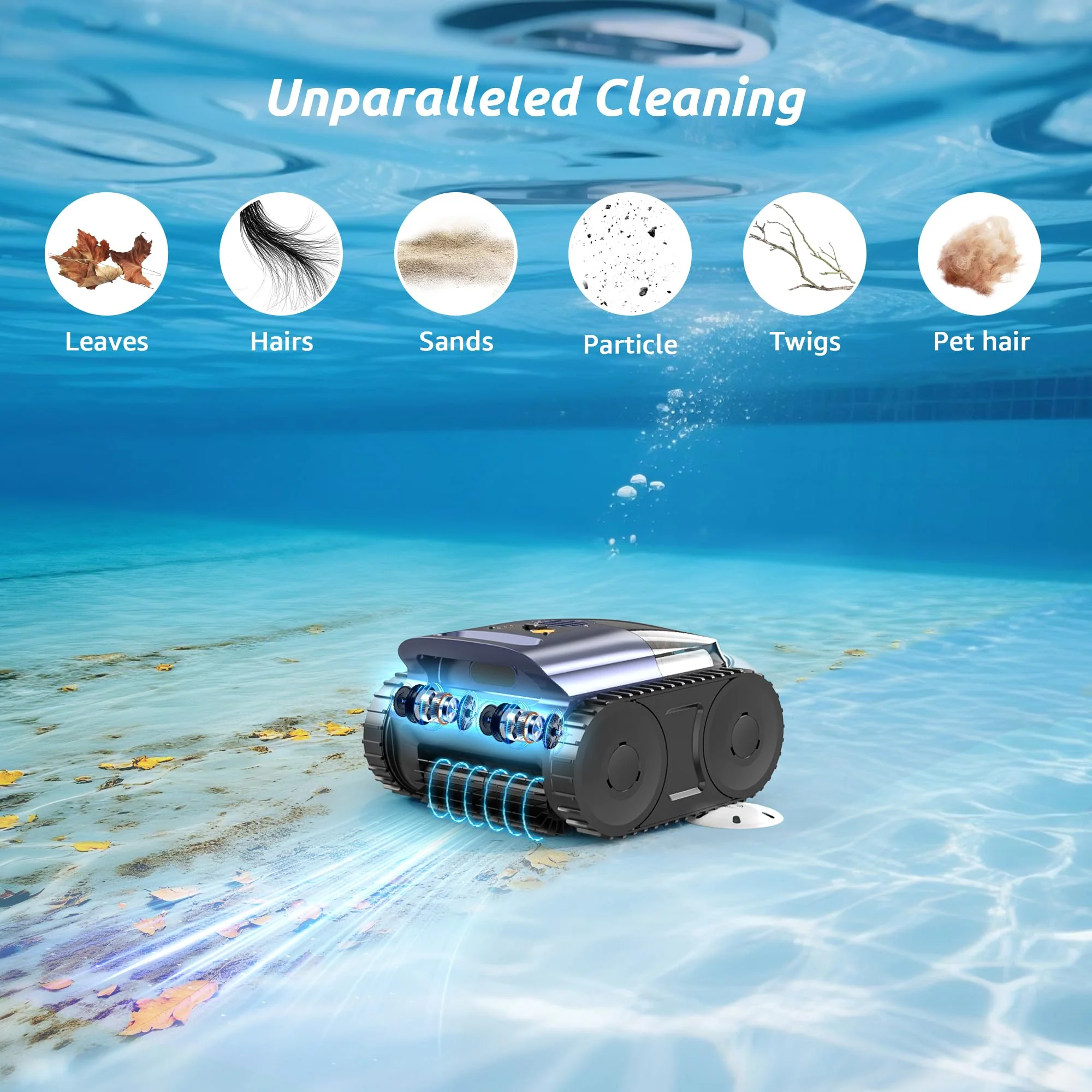 (2026 Upgrade) Cordless Robotic Pool Cleaner, 180 Mins Runtime Robotic Pool Vacuum for Inground Pools, Wall & Waterline Climbing Automatic Pool Vacuum with Sonar Navigation, Pool Up to 2150 Sq.ft - Image 7