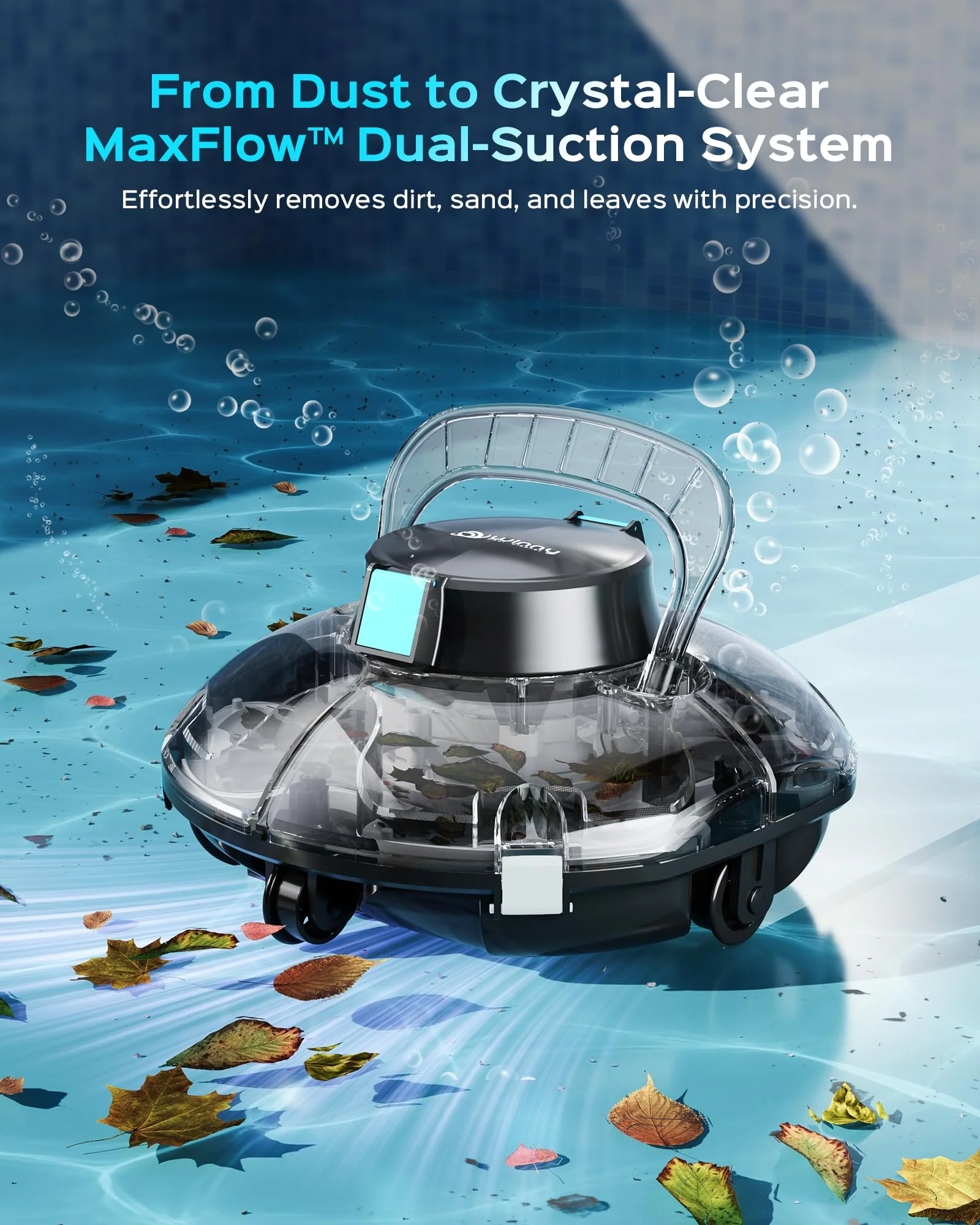 (2026 Upgrade) Cordless Robotic Pool Cleaner, Lasts 80 Min, Automatic Vacuum for Above-Ground Pools up to 650 Sq.ft,Portable, Self-Parking(Black Blue) - Image 6