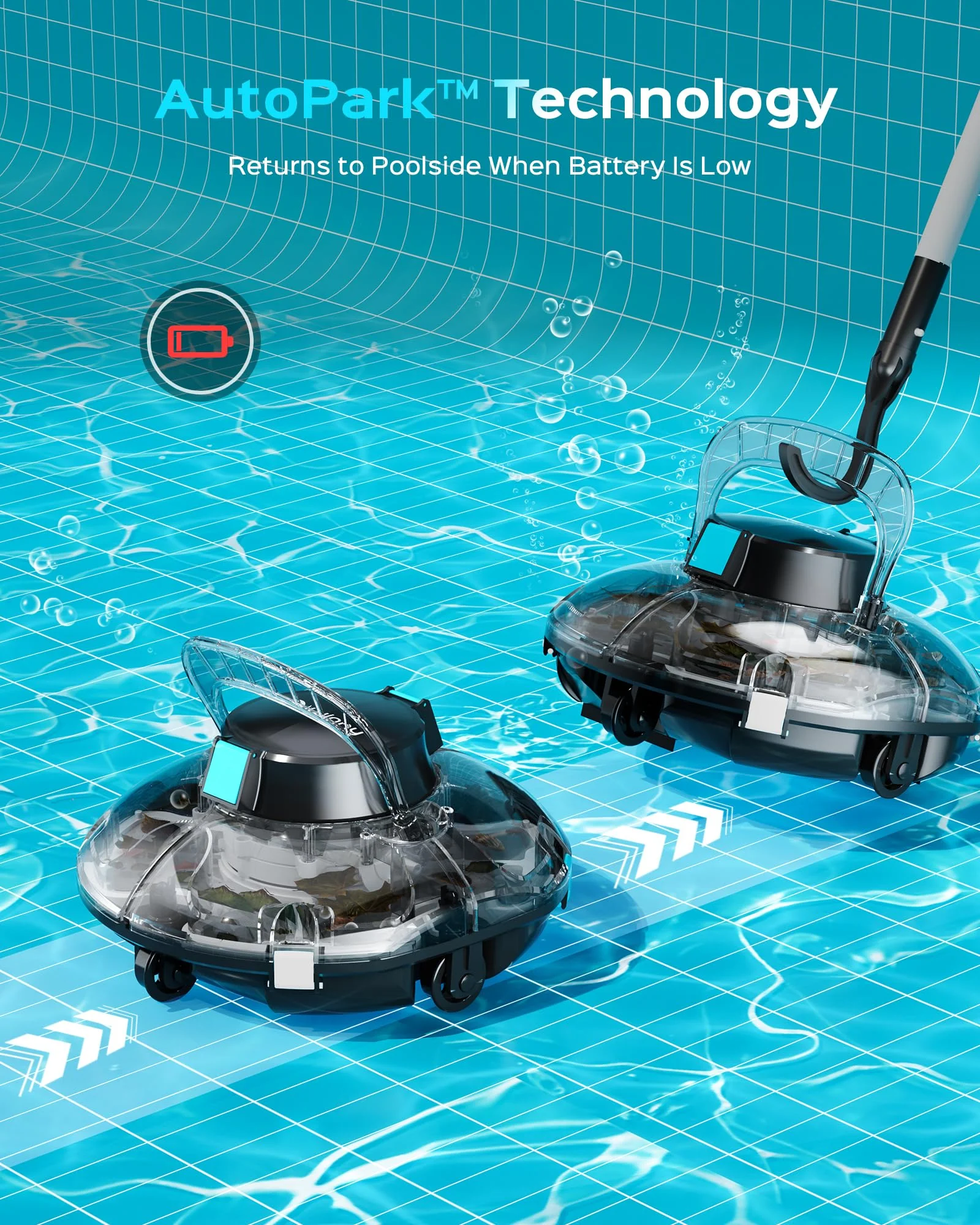 (2026 Upgrade) Cordless Robotic Pool Cleaner, Lasts 80 Min, Automatic Vacuum for Above-Ground Pools up to 650 Sq.ft,Portable, Self-Parking(Black Blue) - Image 9