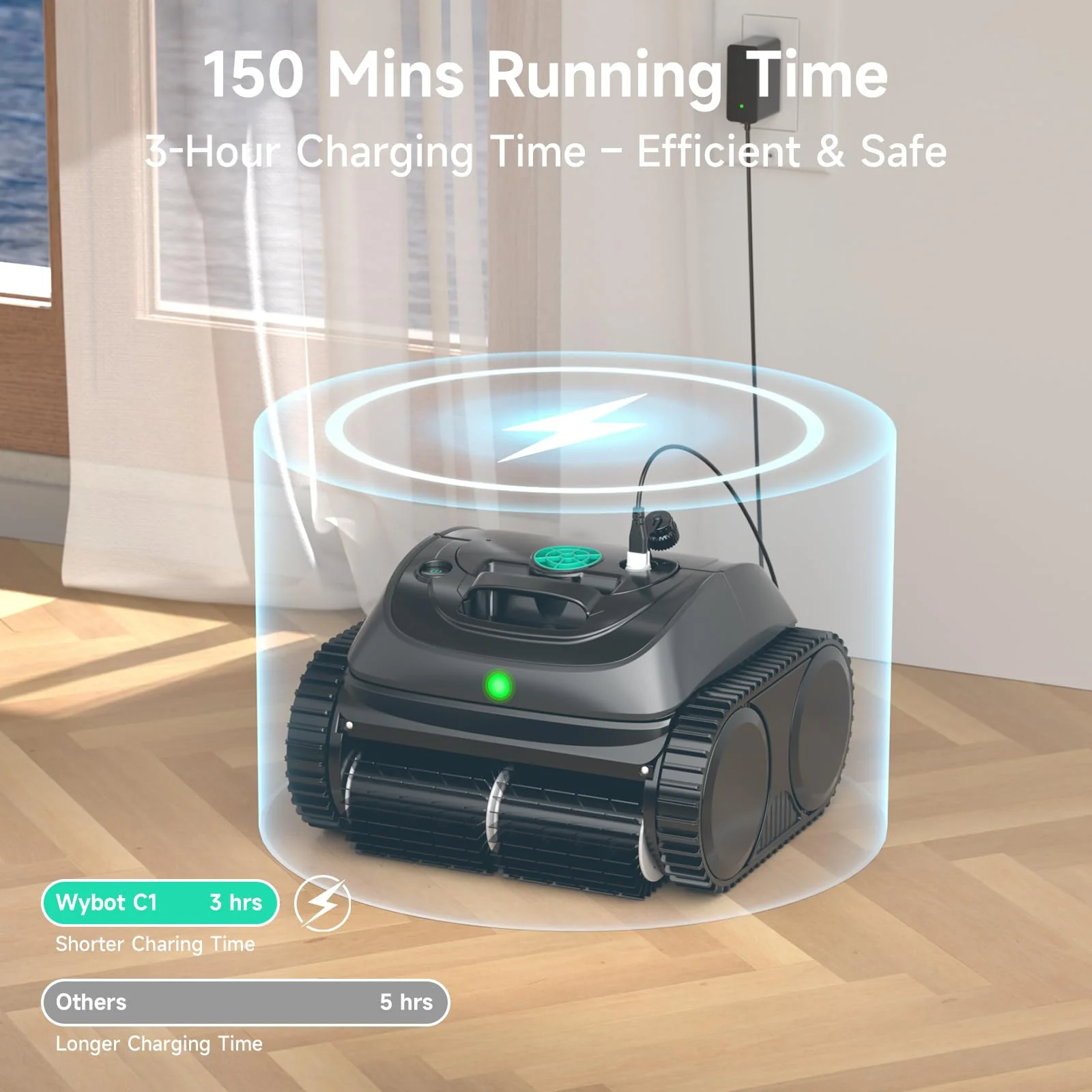 (2026 Upgrade) WYBOT C1 Cordless Robotic Pool Vacuum for Inground Pools, Above Ground Pool Cleaner 4-in-1 Wall & Waterline Cleaning Up to 1,614sq.ft, 150mins Smart Navigation, App Support - Image 4