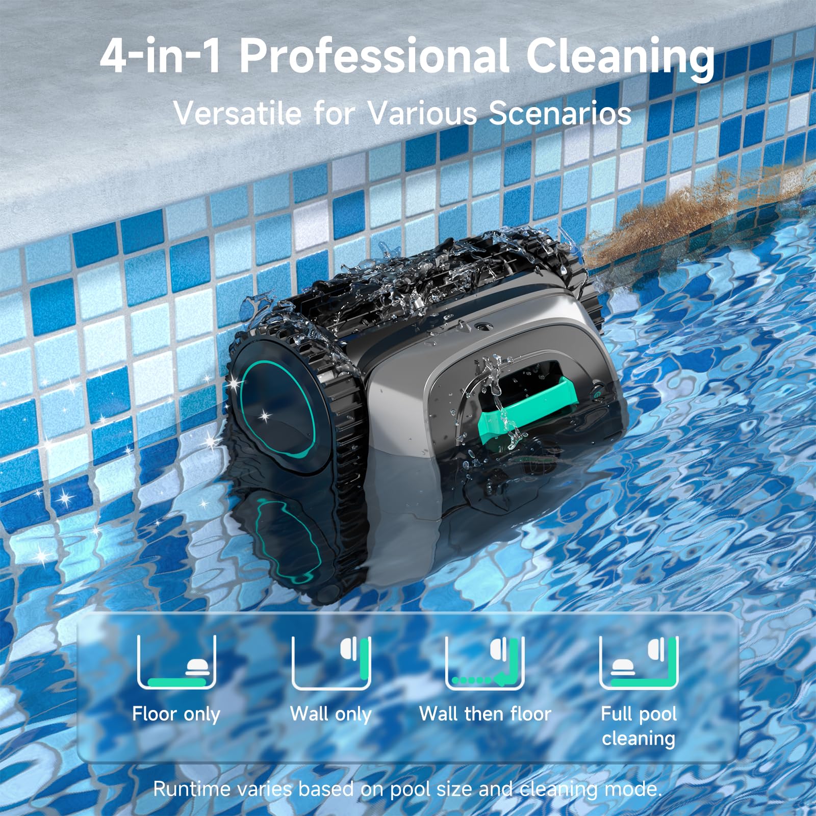 (2026 Upgrade) WYBOT C1 Pool Robot Vacuum for Inground Pools, 4-in-1 Cordless Robotic Pool Cleaner Lasts 150min, Triple-Motor up to 1,614 Sq.ft, Smart APP Support, Auto Wall & Waterline Cleaning - Image 6