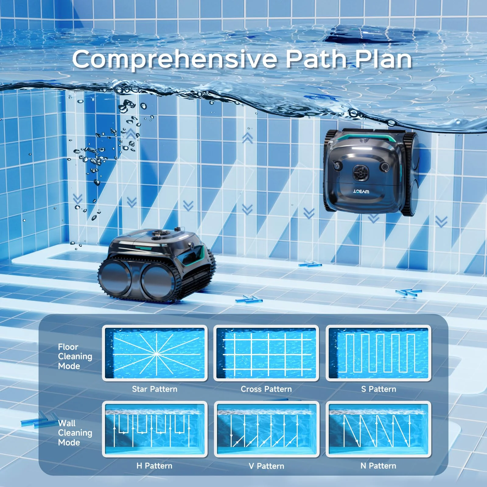 (2026 Upgrade) WYBOT C2 Vision AI Camera Cordless Pool Cleaner Robot for Inground Pools, 8 Mode Robotic Pool Cleaner, Utra-fine Filtration, Powerful Suction, Wall Climbing, Waterline Cleaning, Black - Image 6