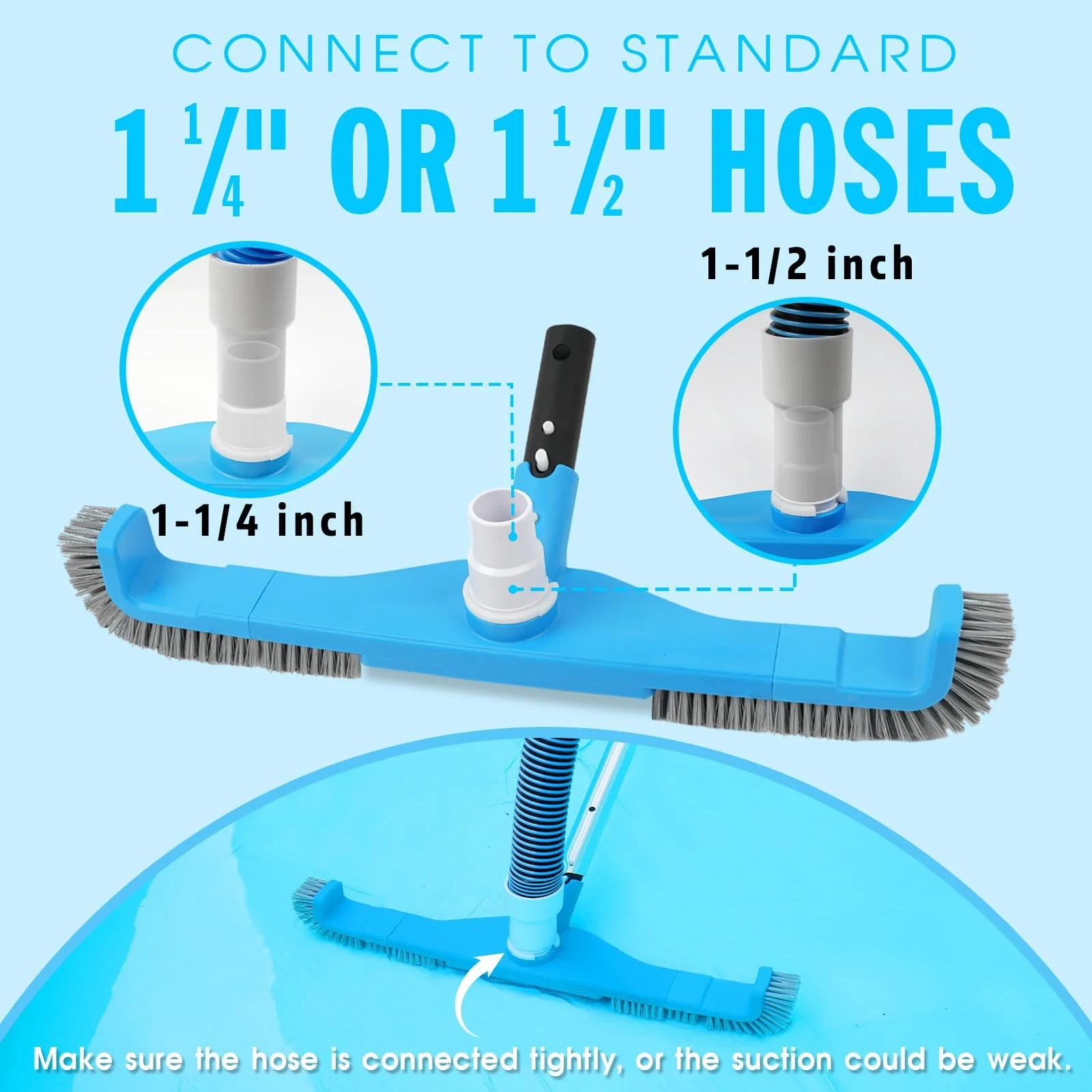 (2026 Upgraded) 20" 2 in 1 Pool Brush Vacuum Head with Swivel Hose Connection & Sturdy Nylon Bristles for Heavy Duty Inground & Above- Ground Pool Cleaning - Connecting 1-1/4" or 1-1/2" Hose (No Pole) - Image 4
