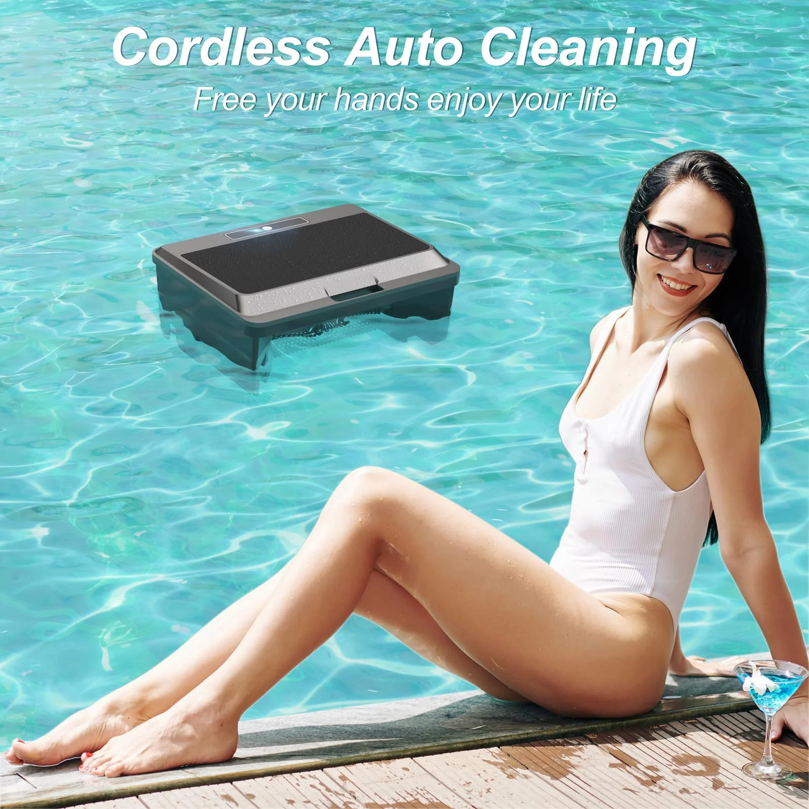 2026 Upgraded Solar Powered Robotic Pool Skimmer Surface Cleaner Dual Charging Options Smart Obstacle Avoidance 24/7 Continuous Cleaning Ideal for Above Ground Pool -APP Support - Image 8