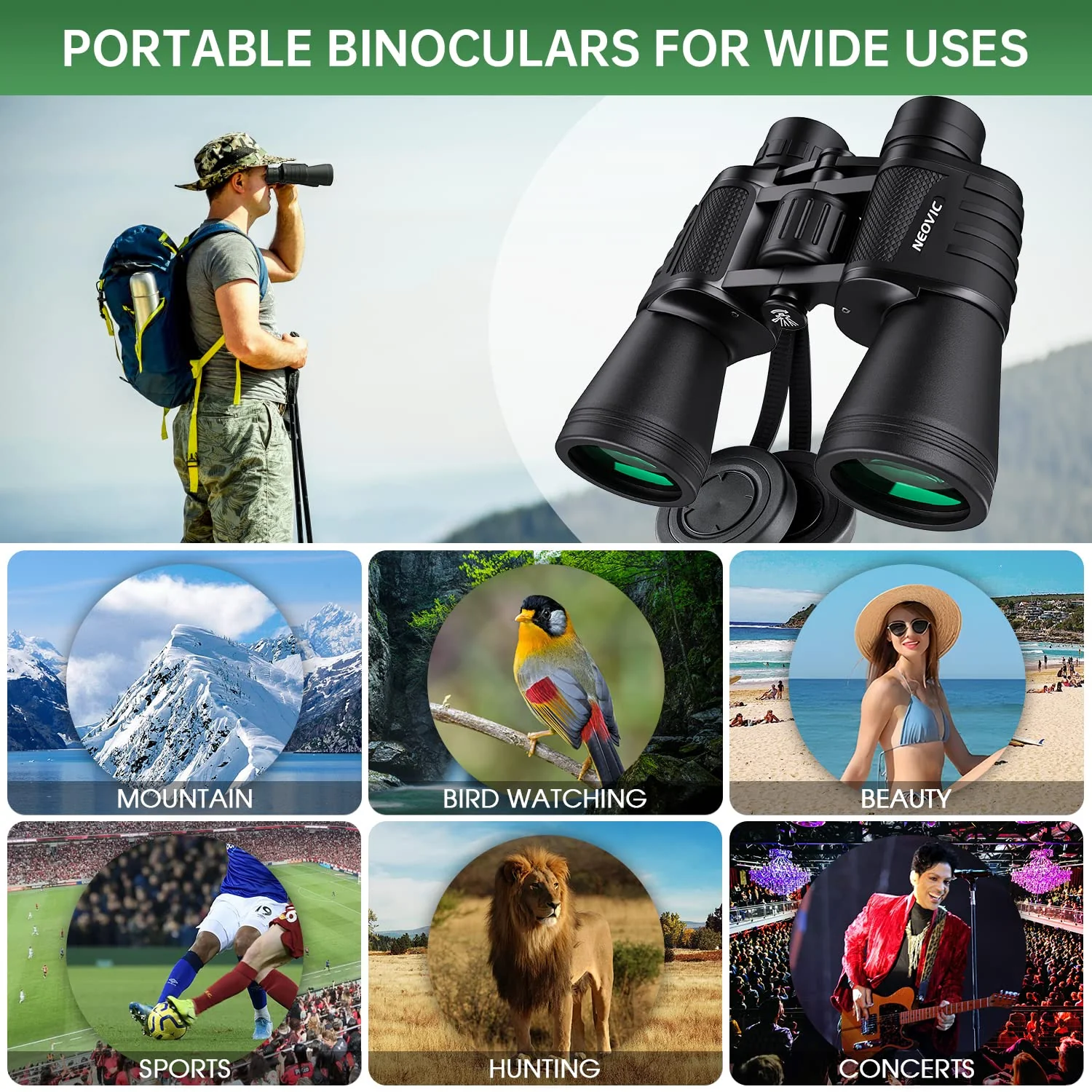 20x50 High Powered Binoculars for Adults, Waterproof Compact Binoculars with Low Light Vision for Bird Watching Hunting Camping Travel Cruise Hiking Sports Stargazing, Christmas Birthday Gifts for Men - Image 3