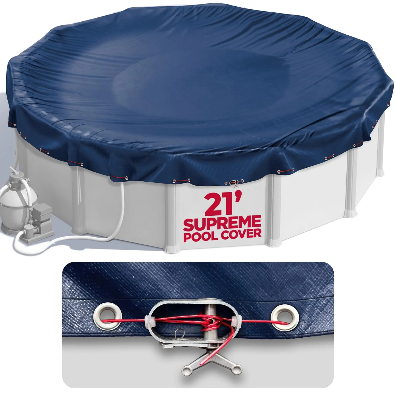 21 ft Round Pool Cover for Above Ground Pools, Above Ground Cover for Winter, Keeps Out Debris, Cold and UV Resistant, Supreme Mesh, Navy Blue